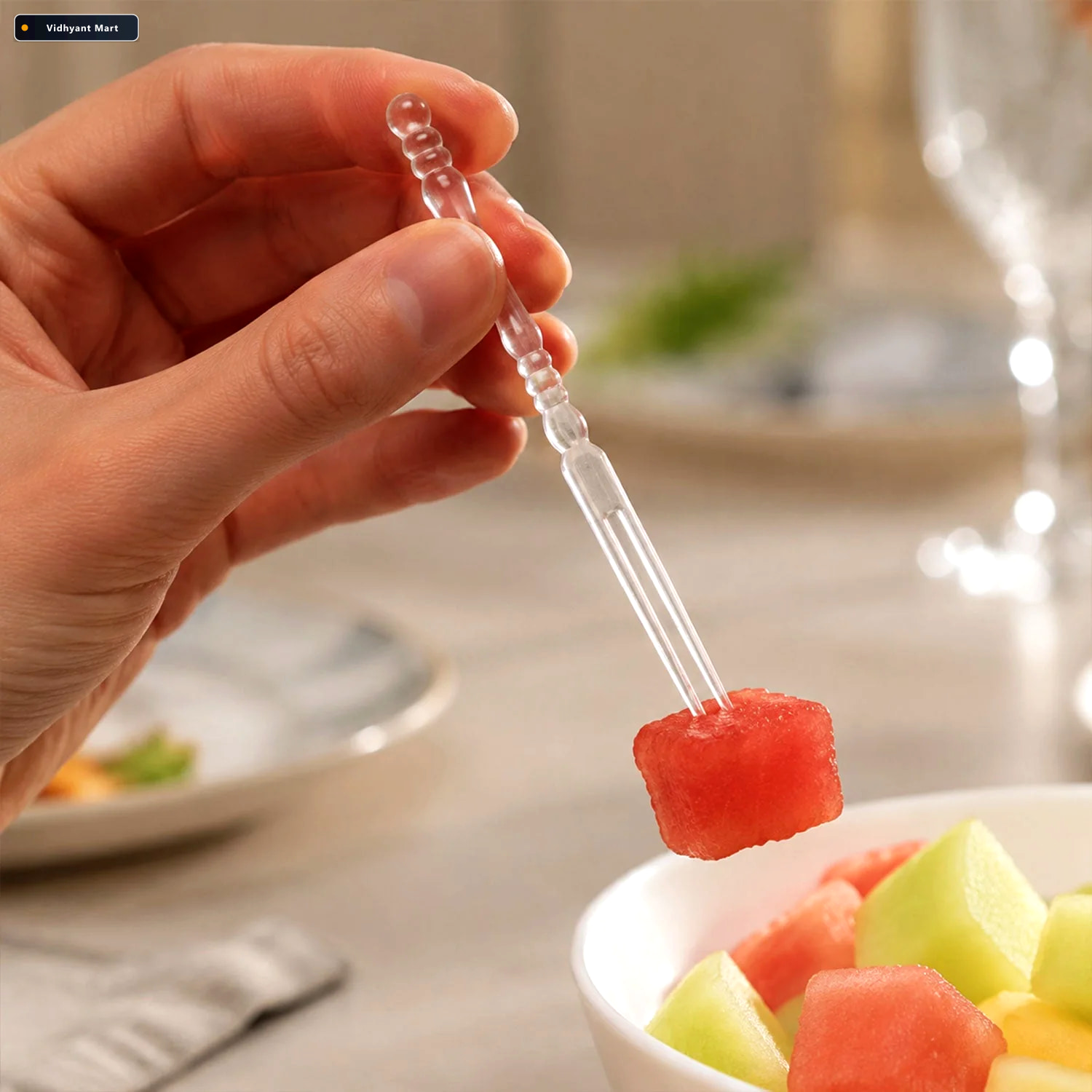 Vidhyant Mart Mini Disposable Plastic Fruit Fork Elegant Beaded 1