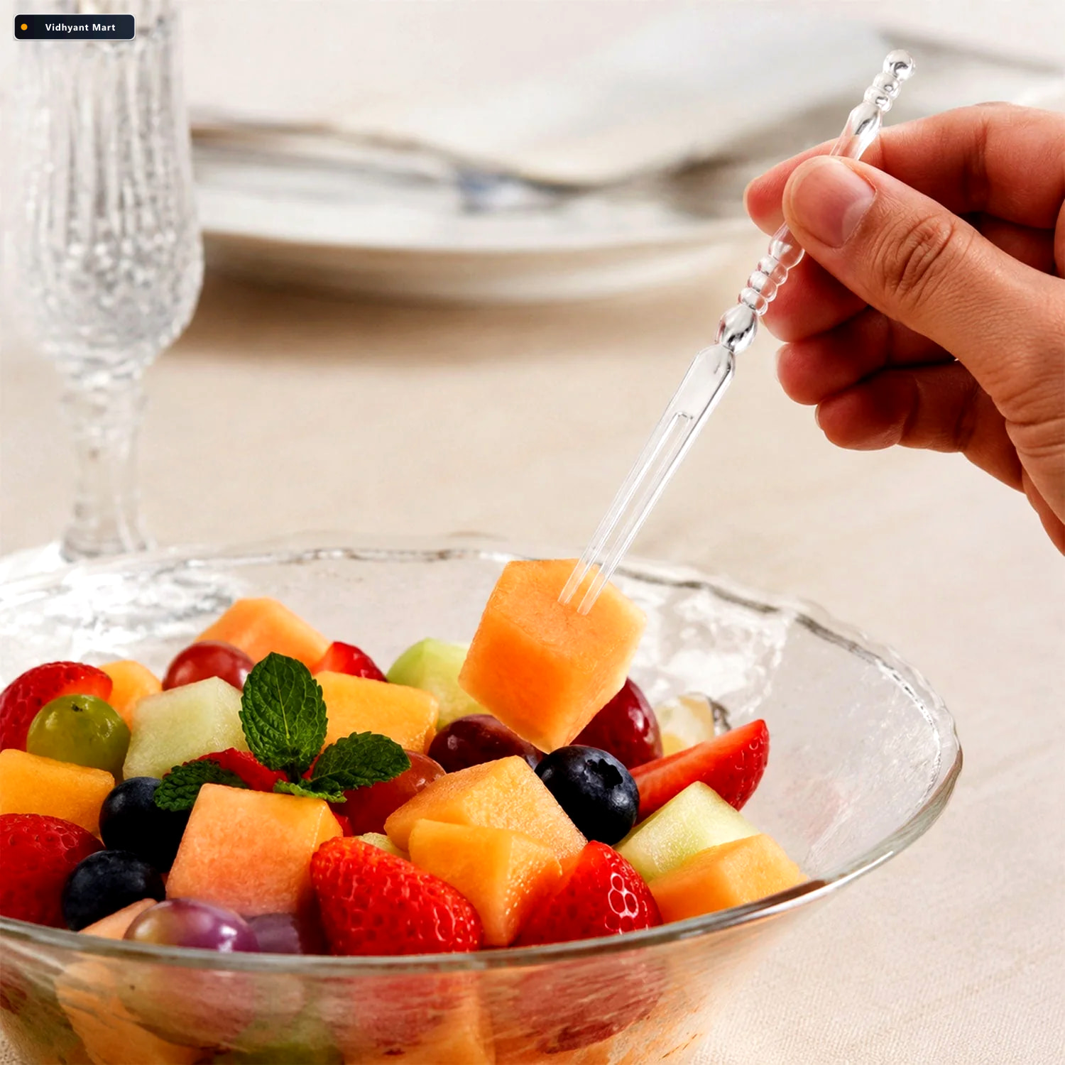 Vidhyant Mart Mini Disposable Plastic Fruit Fork Elegant Beaded 3