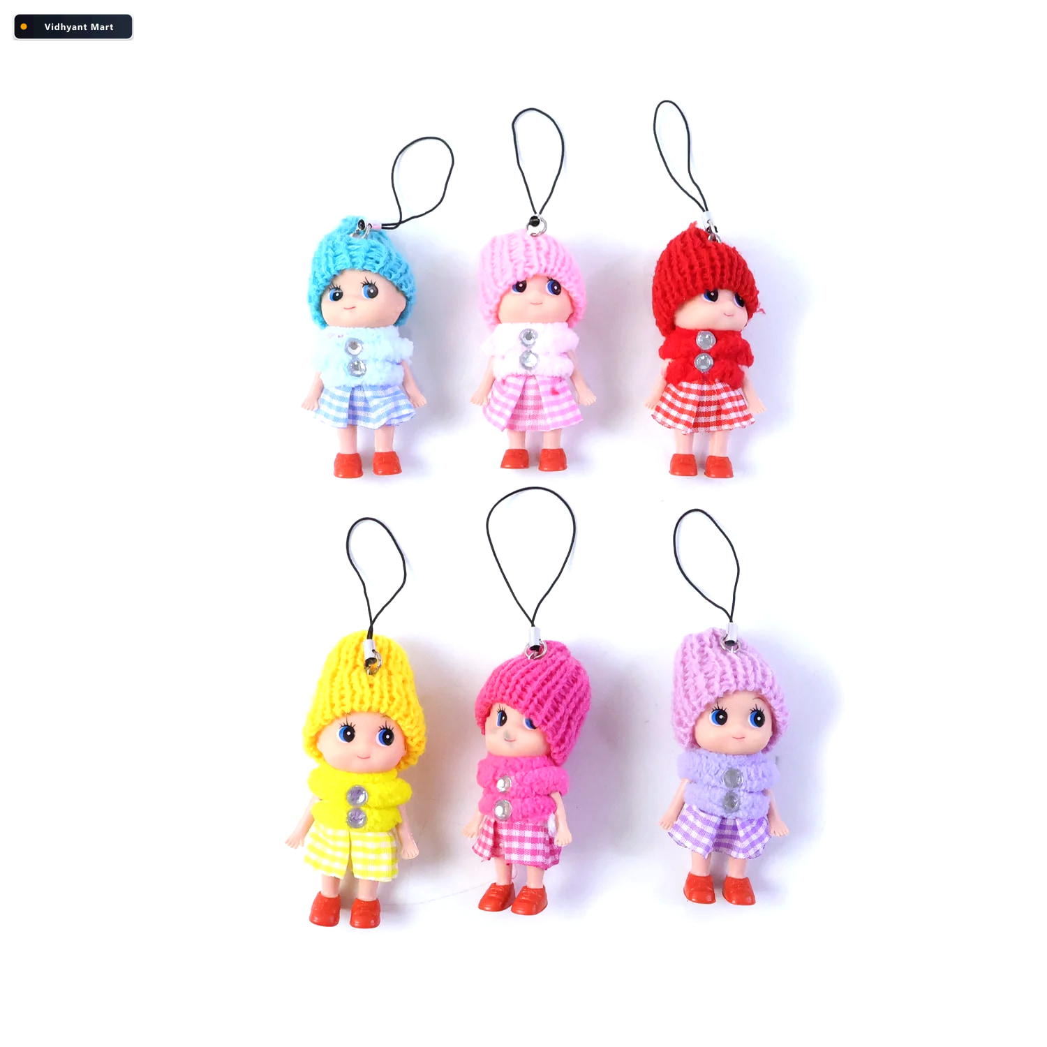 Vidhyant Mart Mini Doll Hanging Keychain Set 6 Cute Colorful Cha 3