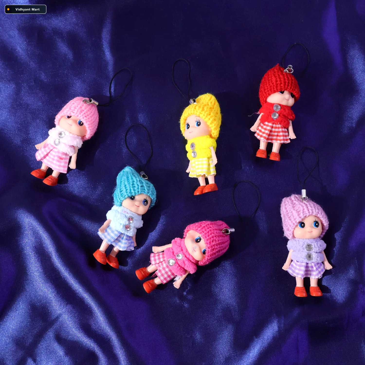 Vidhyant Mart Mini Doll Hanging Keychain Set 6 Cute Colorful Cha 4