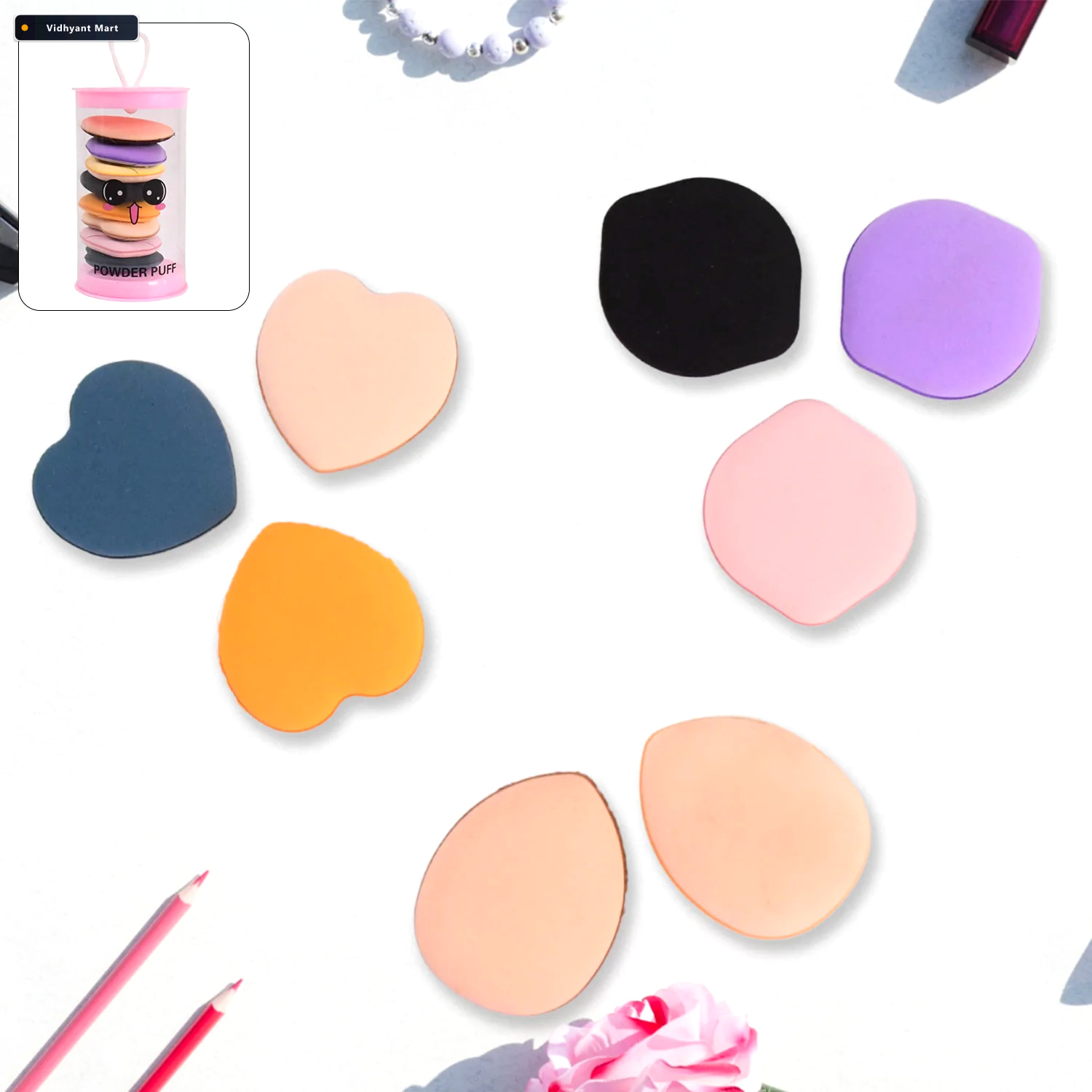 Vidhyant Mart Mini Finger Makeup Powder Puff Precise 8 Pcs Multi 4