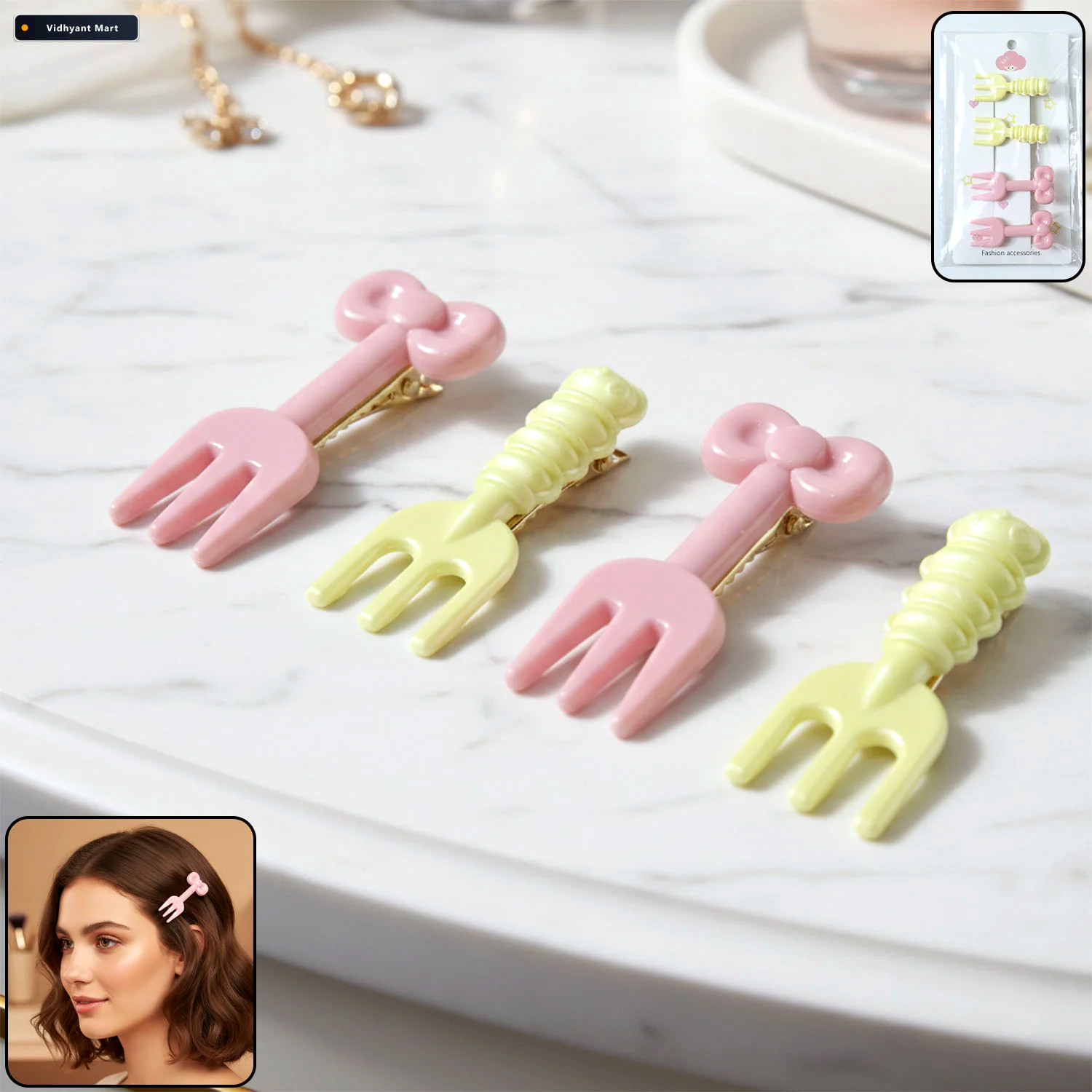 Vidhyant Mart Mini Fork Hair Clips Pastel Set Of 4 For Girls Wom 1