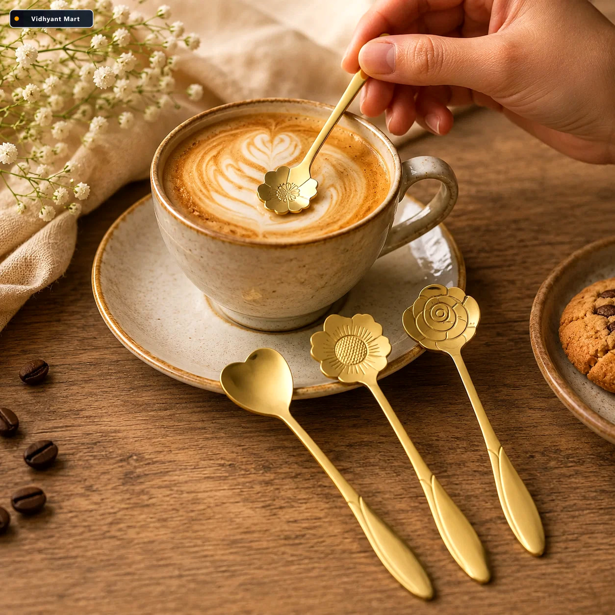 Vidhyant Mart Mini Golden Serving Spoon Set Elegant Stainless St 1