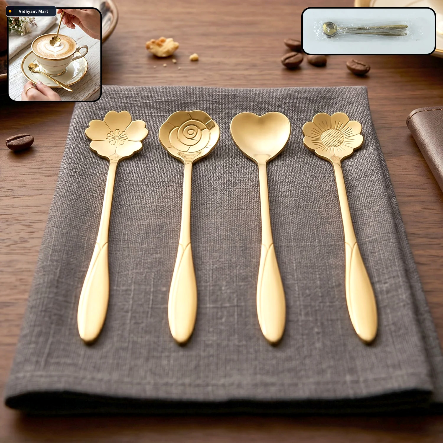 Vidhyant Mart Mini Golden Serving Spoon Set Elegant Stainless St 2
