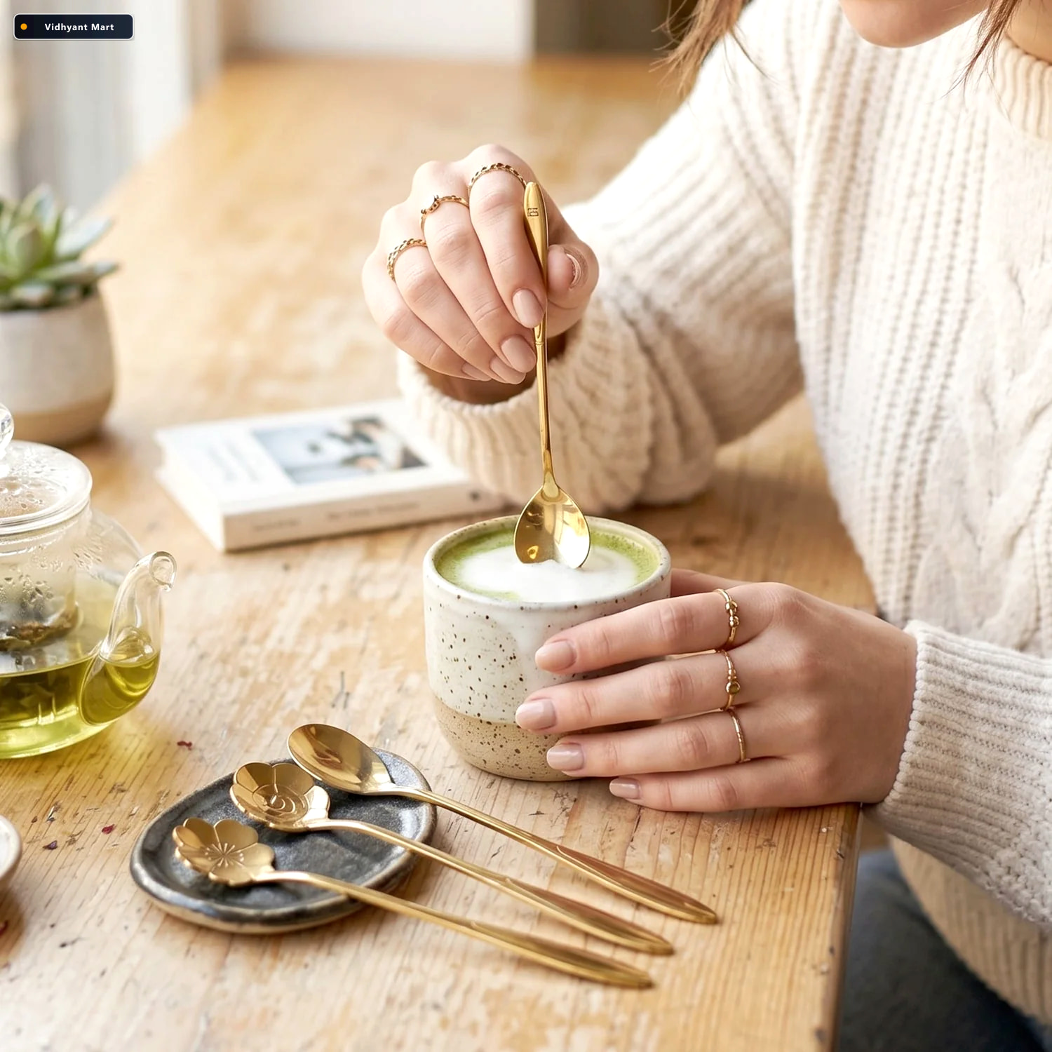 Vidhyant Mart Mini Golden Serving Spoon Set Elegant Stainless St 4