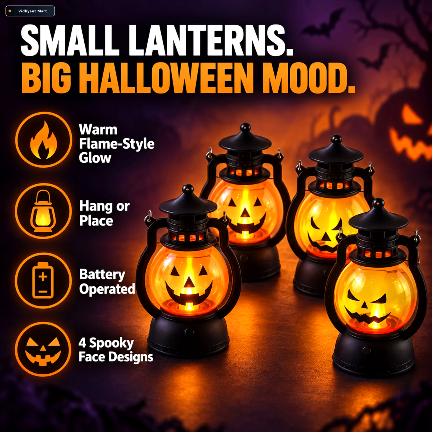 Vidhyant Mart Mini Hanging Halloween Pumpkin Led Lantern Candles 2