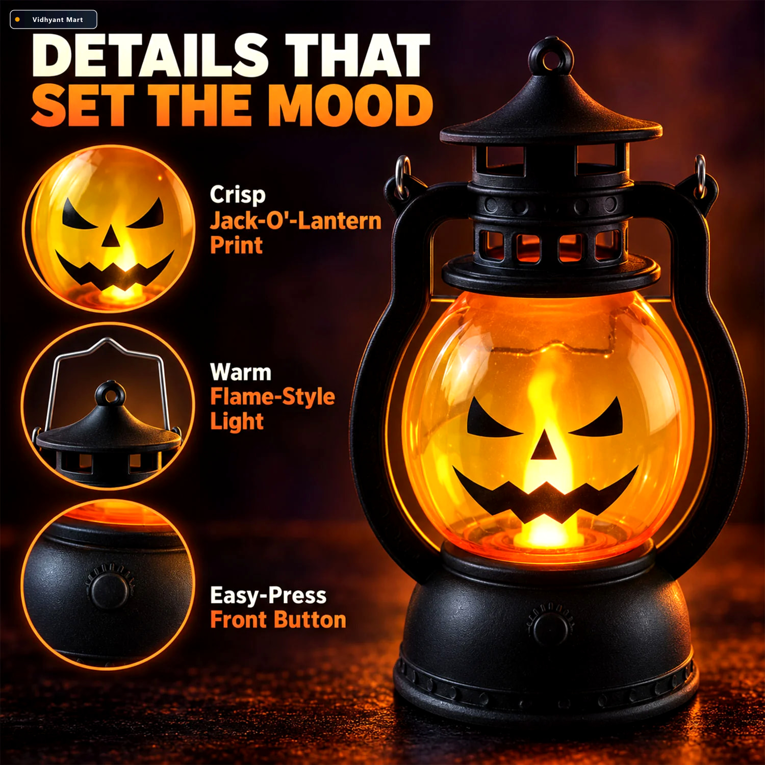 Vidhyant Mart Mini Hanging Halloween Pumpkin Led Lantern Candles 3