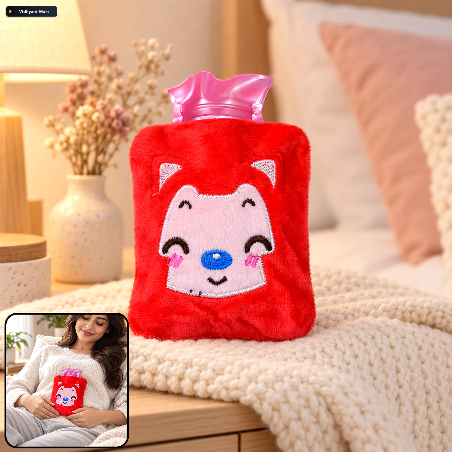 Vidhyant Mart Mini Hot Water Bag Cute Cat Design For Pain Relief 1