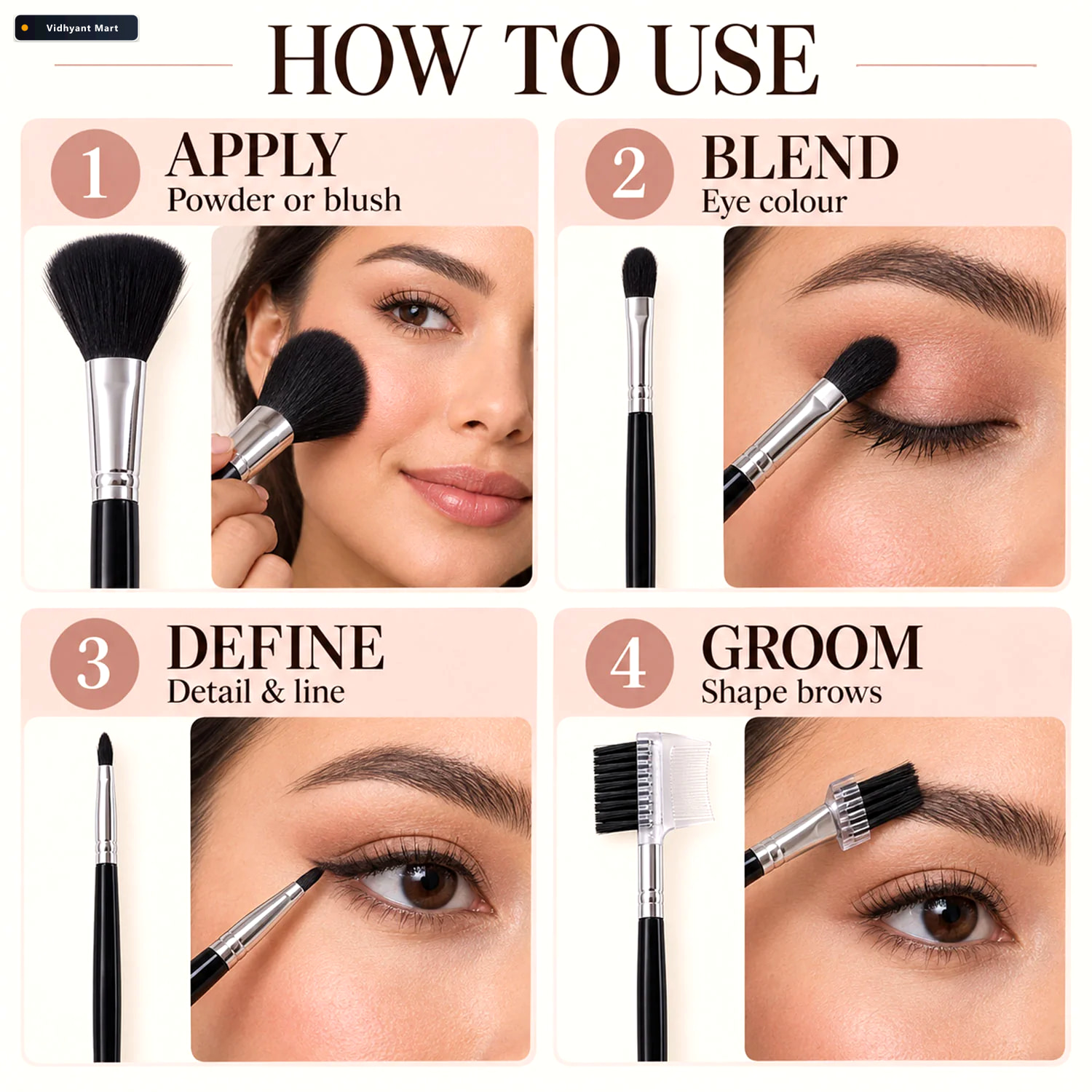 Vidhyant Mart Mini Makeup Brush Set For Face Eye Brow And Lip Ma 3