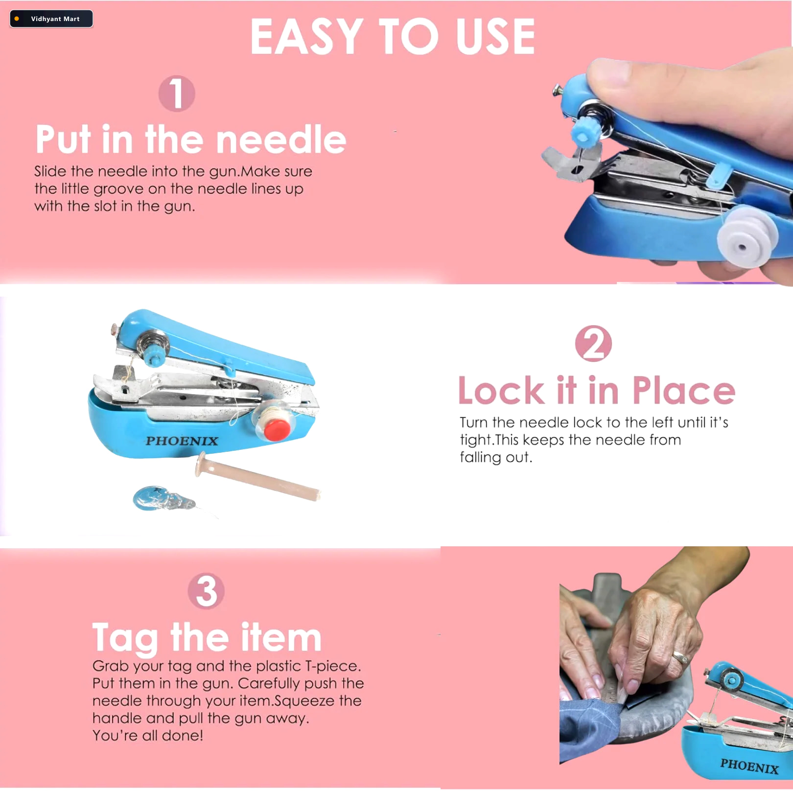 Vidhyant Mart Mini Sewing Machine Portable Cordless Stitcher Sto 4