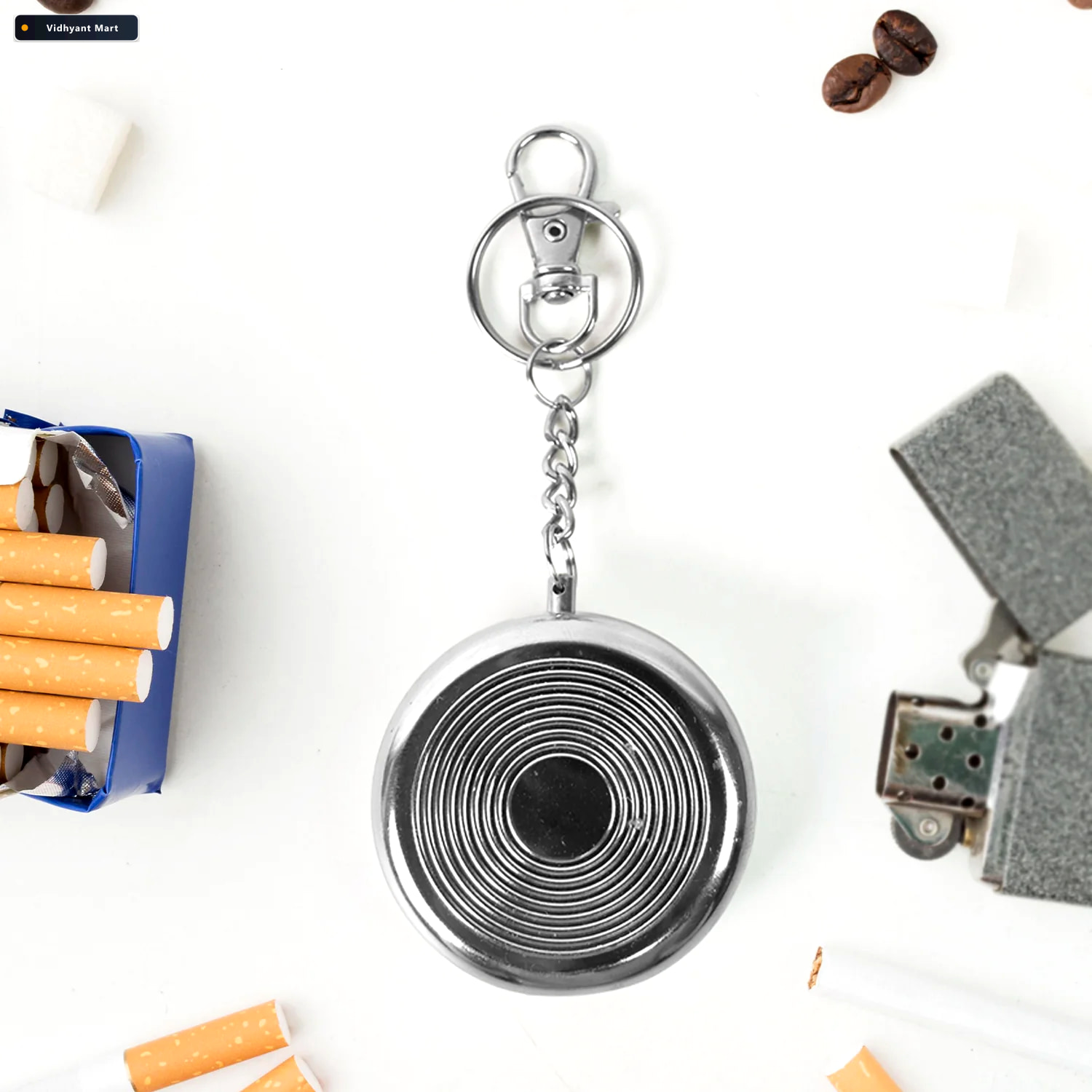 Vidhyant Mart Mini Stainless Steel Ashtray Portable With Secure 3