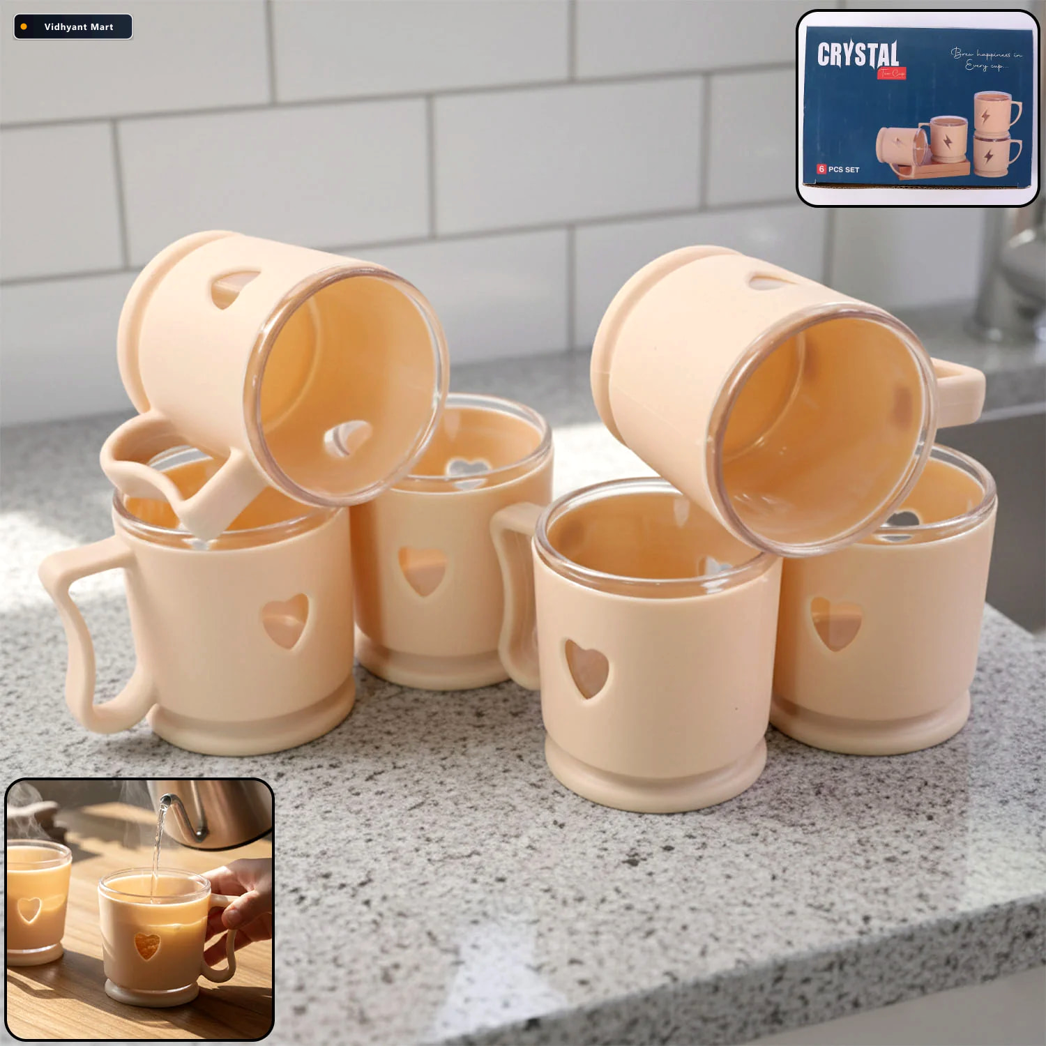 Vidhyant Mart Mini Tea Coffee Mug Set Elegant Heart Design 100ml 1