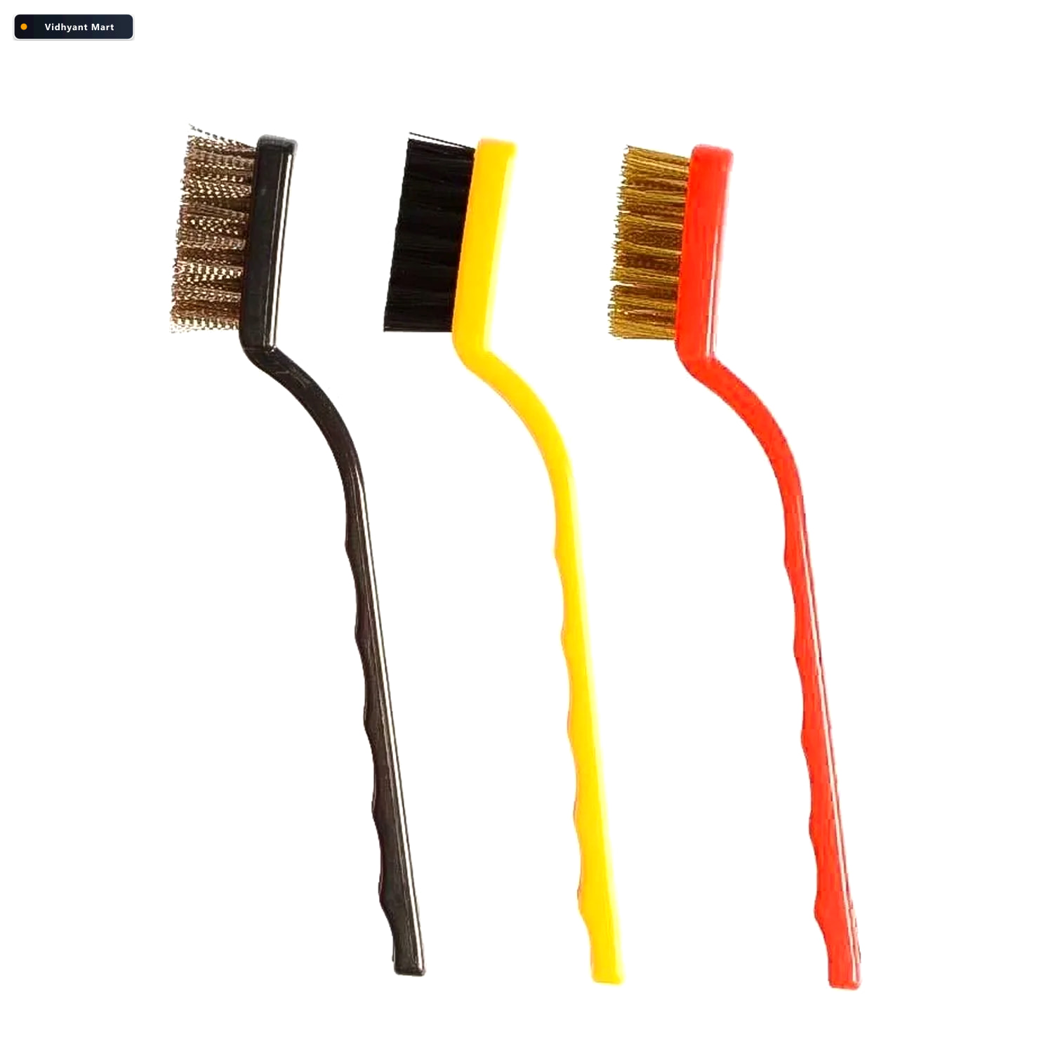 Vidhyant Mart Mini Wire Brush Set 3 Pc Brass Nylon Steel Velvet 2