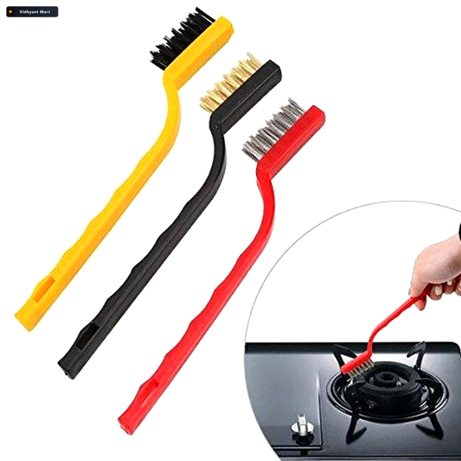 Vidhyant Mart Mini Wire Brush Set 3 Pc Brass Nylon Steel Velvet 3