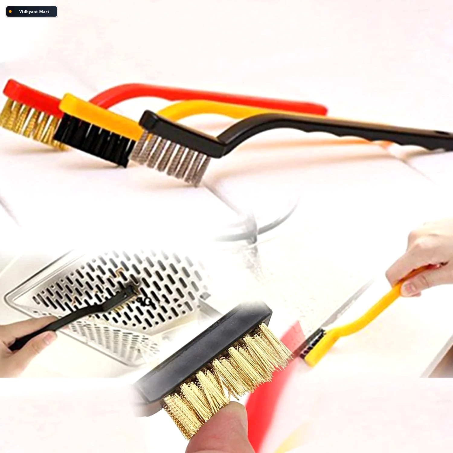 Vidhyant Mart Mini Wire Brush Set 3 Pc Brass Nylon Steel Velvet 4