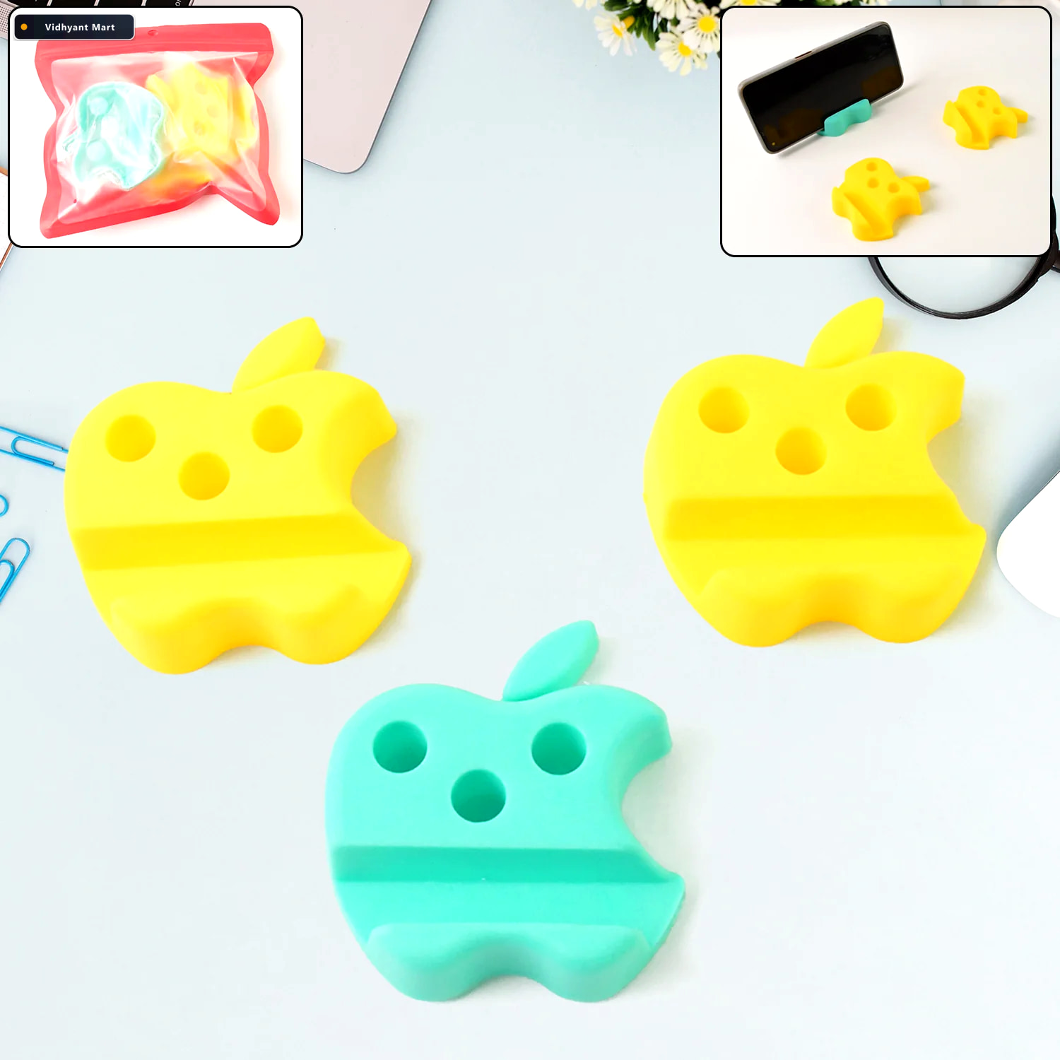 Vidhyant Mart Mobile Stand With Pen Holder Apple Shaped Desk Org 2