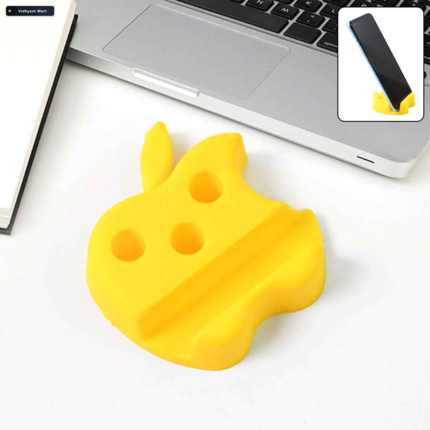 Vidhyant Mart Mobile Stand With Pen Holder Apple Shaped Desk Org 3
