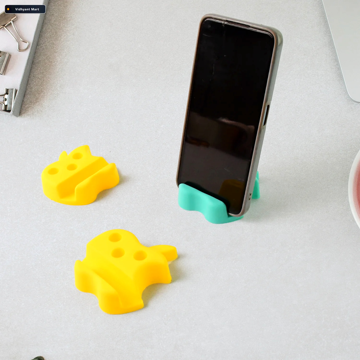 Vidhyant Mart Mobile Stand With Pen Holder Apple Shaped Desk Org 4