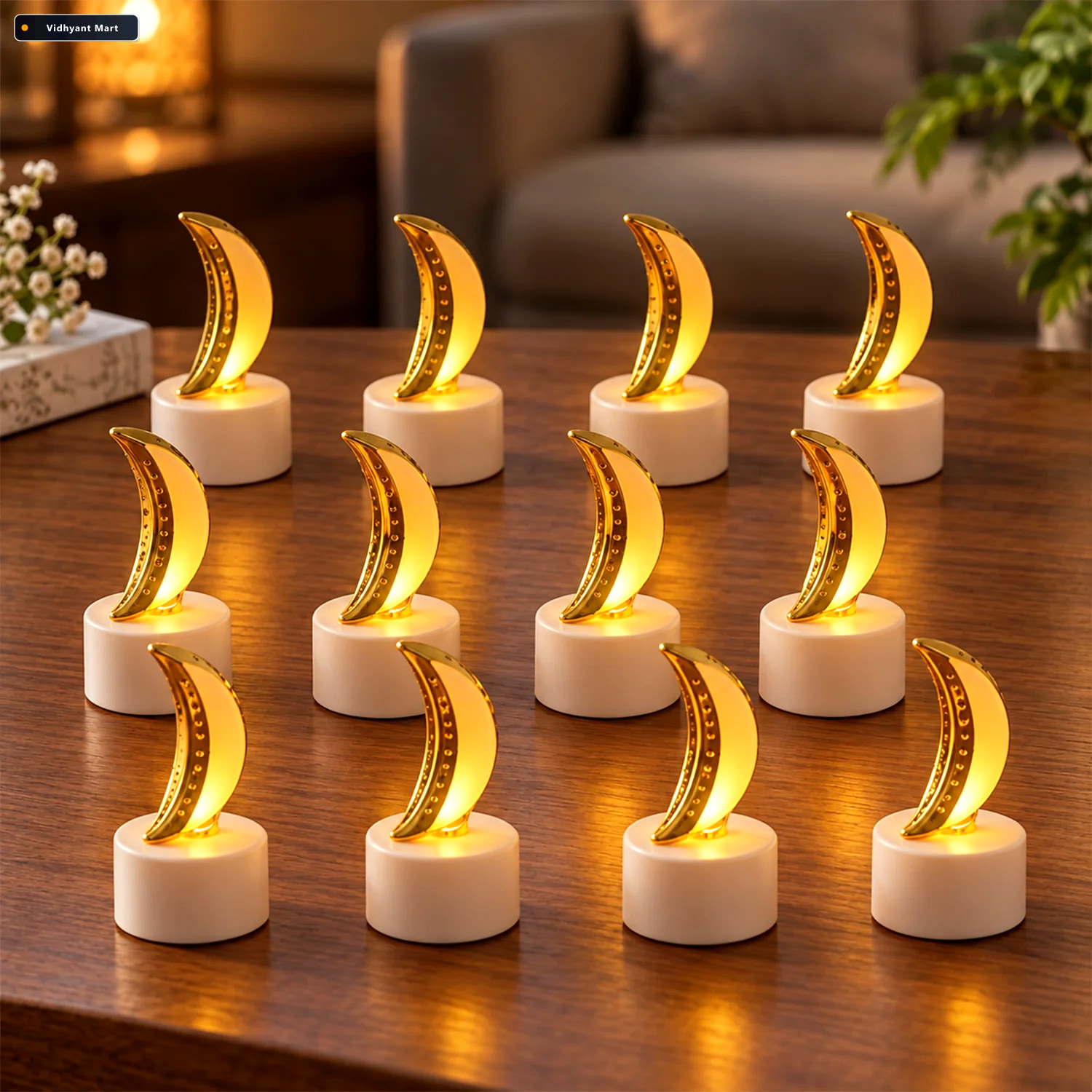 Vidhyant Mart Moon Shape Led Tealight Candle Set Golden Crescent 1