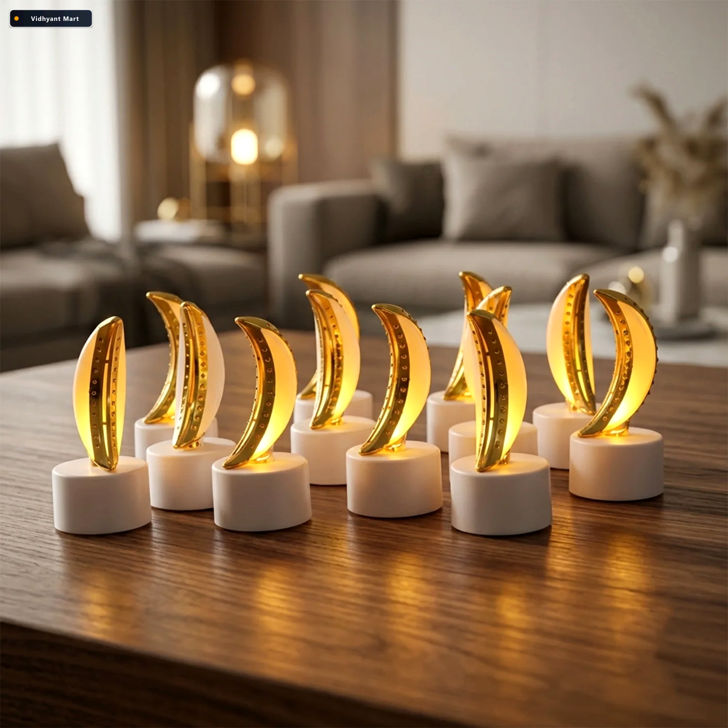 Vidhyant Mart Moon Shape Led Tealight Candle Set Golden Crescent 2