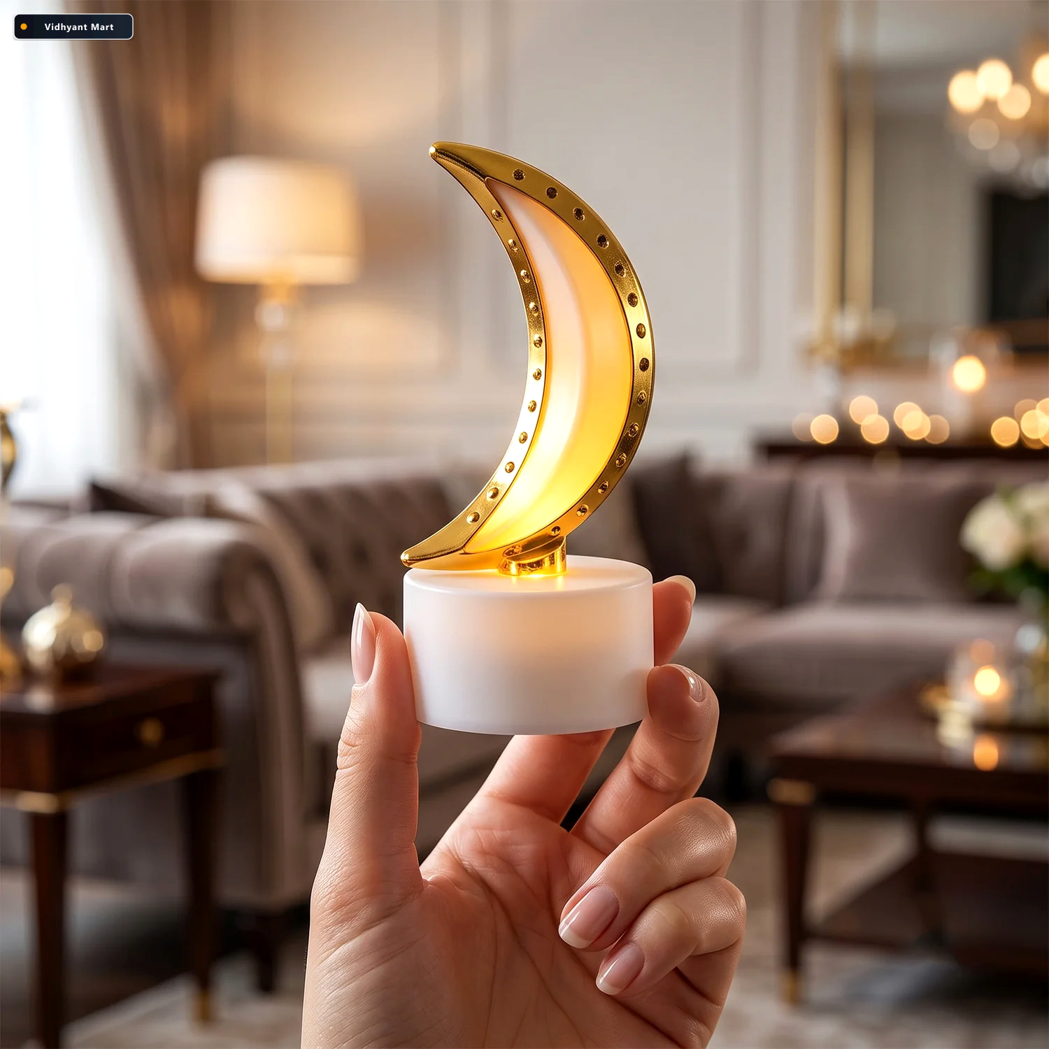 Vidhyant Mart Moon Shape Led Tealight Candle Set Golden Crescent 3