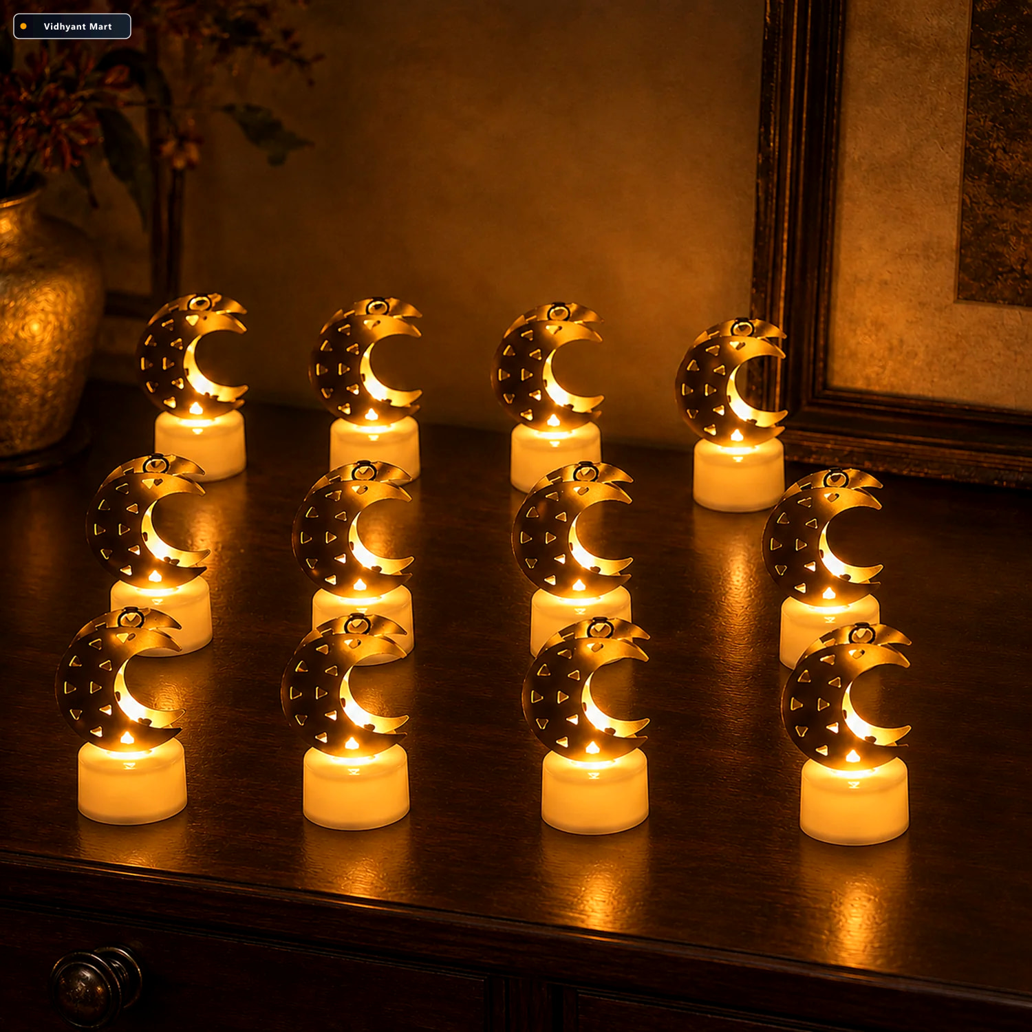 Vidhyant Mart Moon Shaped Flameless Led Candles 12 Pc Set 3