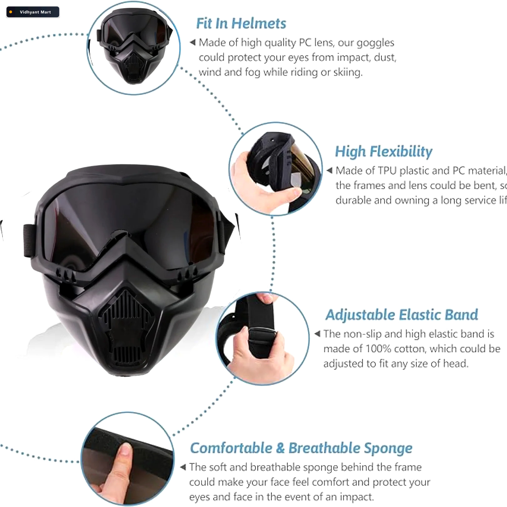 Vidhyant Mart Motorcycle Goggles Windproof Bike Face Mask Uv Pro 3
