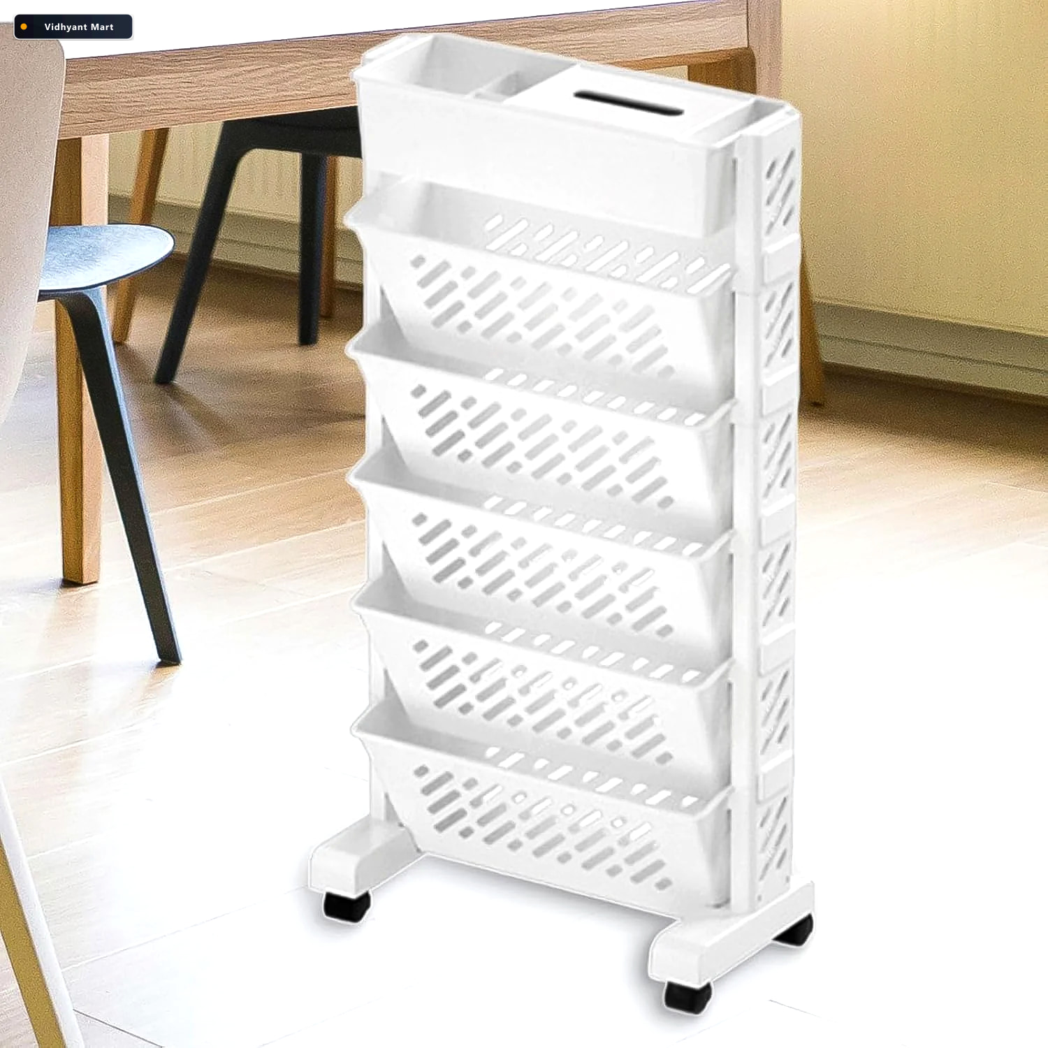 Vidhyant Mart Movable Plastic Bookshelf Large 5 Tier Rotatable O 2