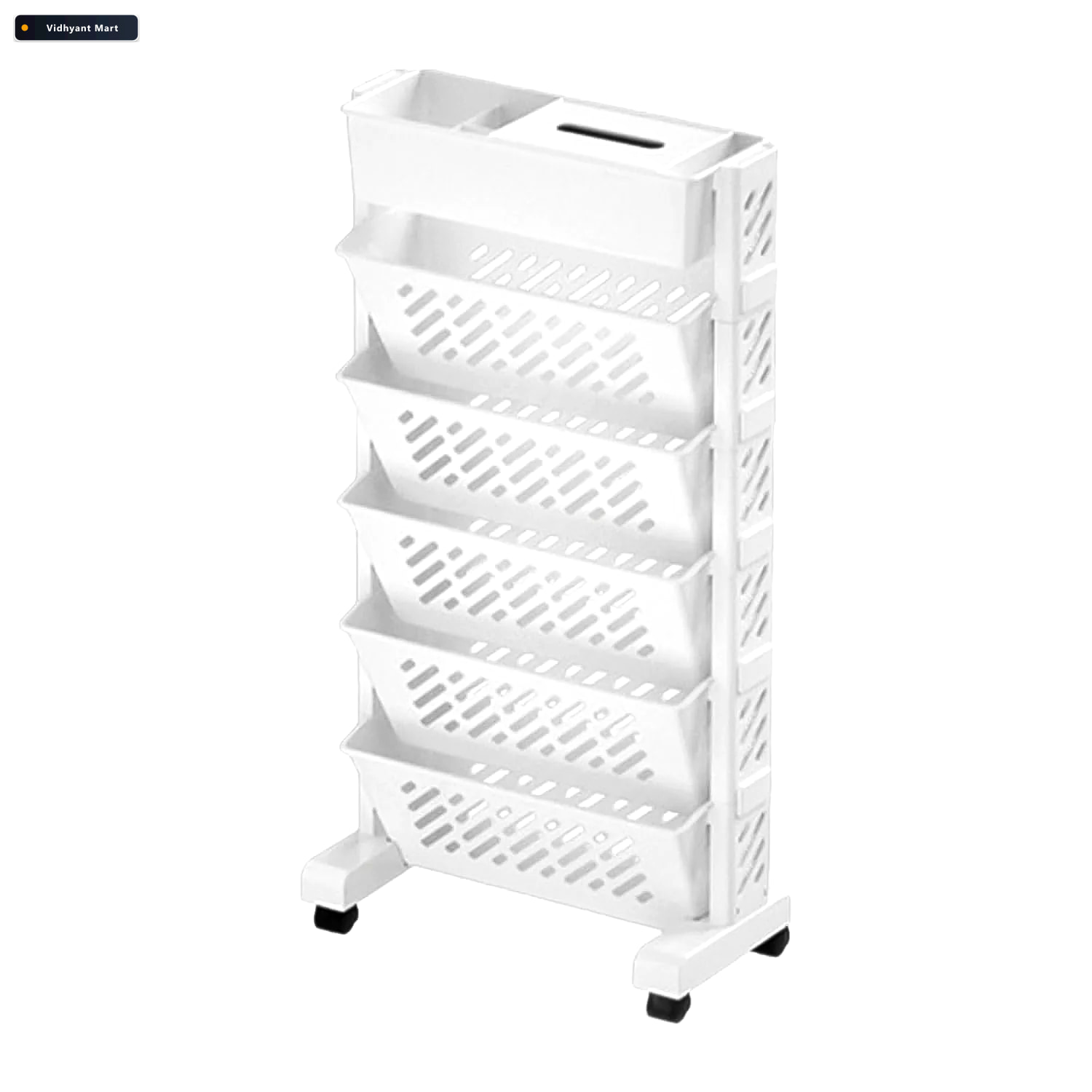 Vidhyant Mart Movable Plastic Bookshelf Large 5 Tier Rotatable O 4