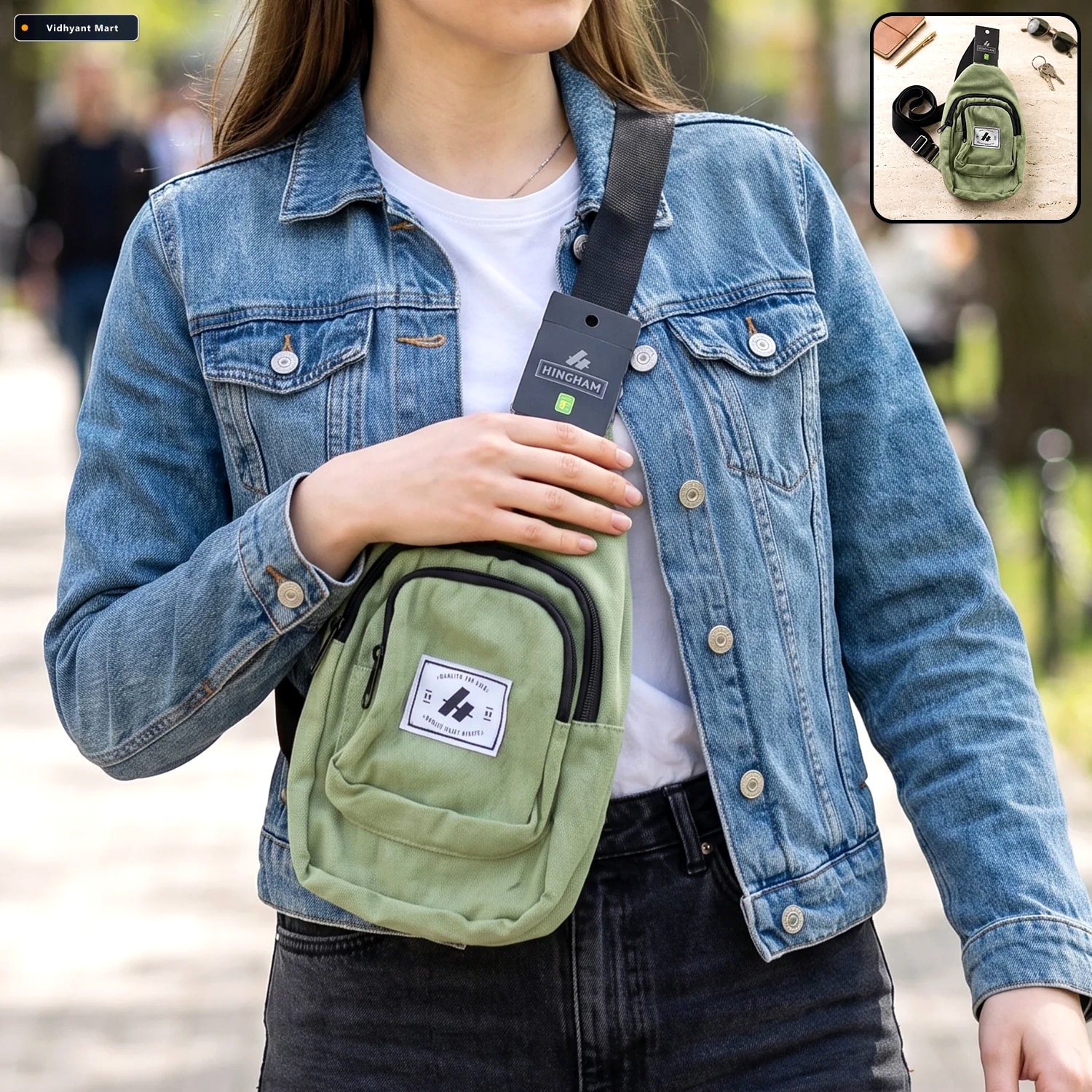 Vidhyant Mart Multi Pocket Sling Crossbody Bag Compact Canvas Ch 1