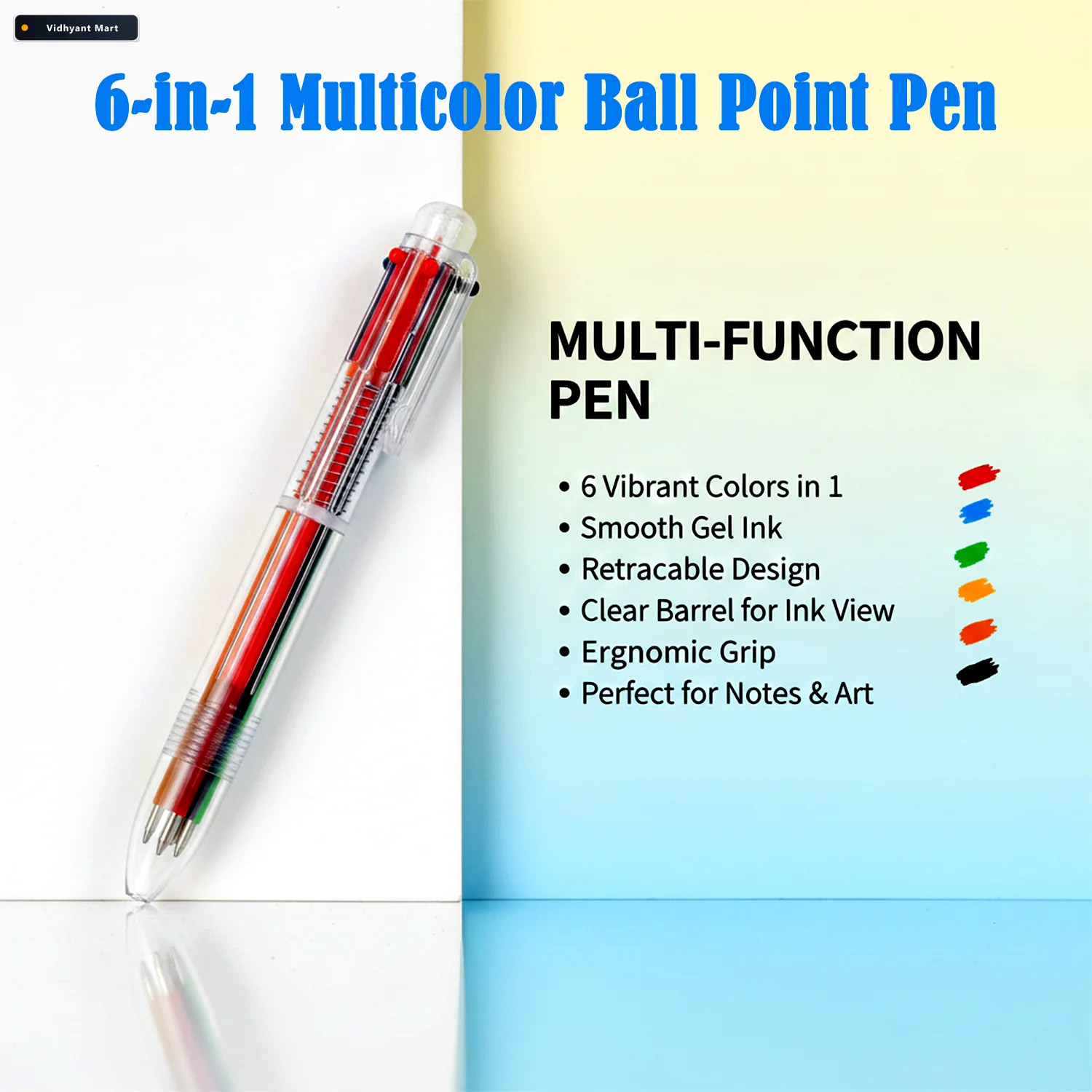 Vidhyant Mart Multicolor Ball Pen 6 In 1 Smooth Vibrant Writing 3