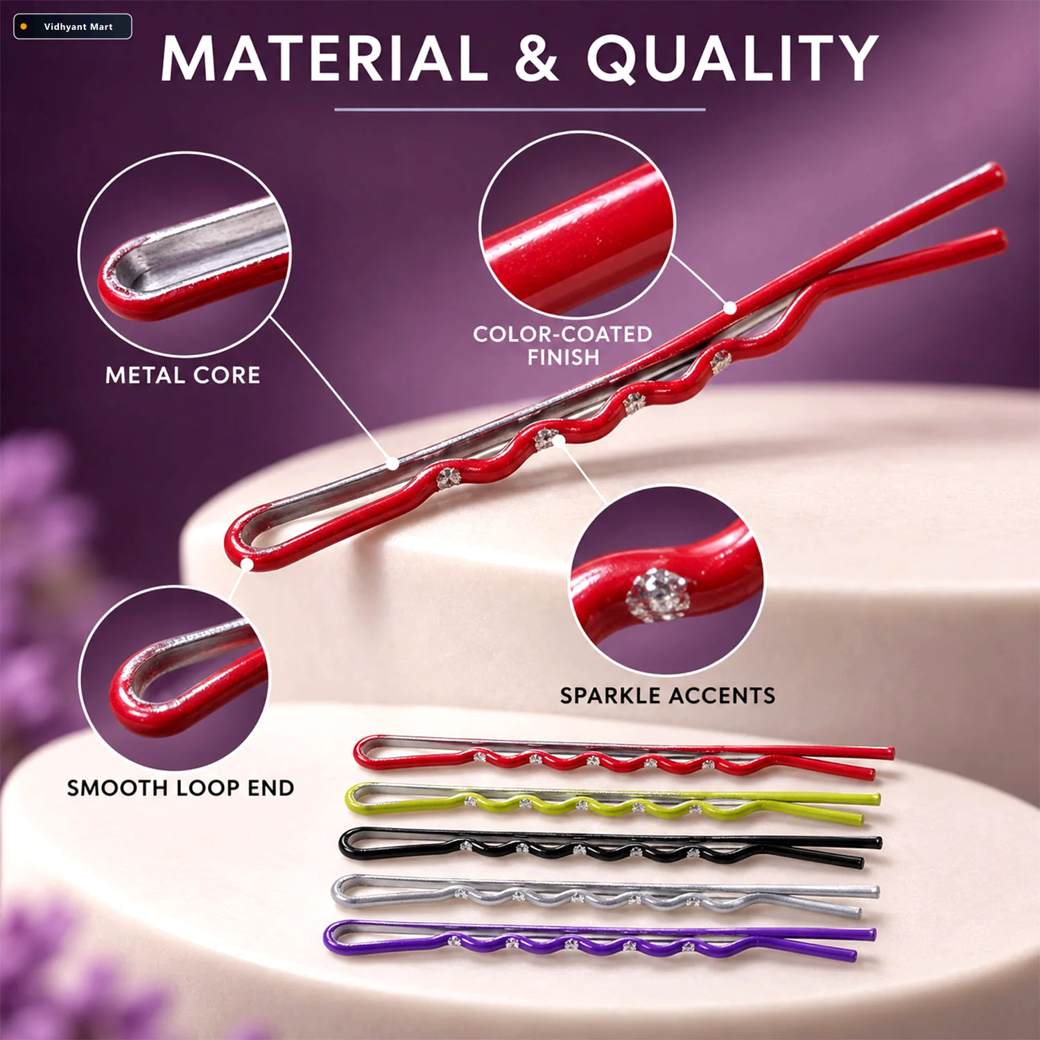 Vidhyant Mart Multicolor Metal Hair Pins With Smooth Coated Fini 3