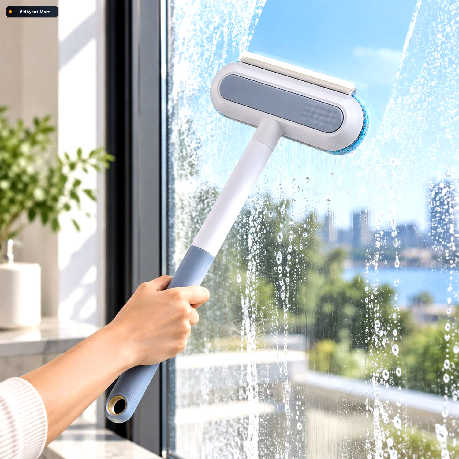 Vidhyant Mart Multifunctional Window Cleaning Brush With Wiper E 1