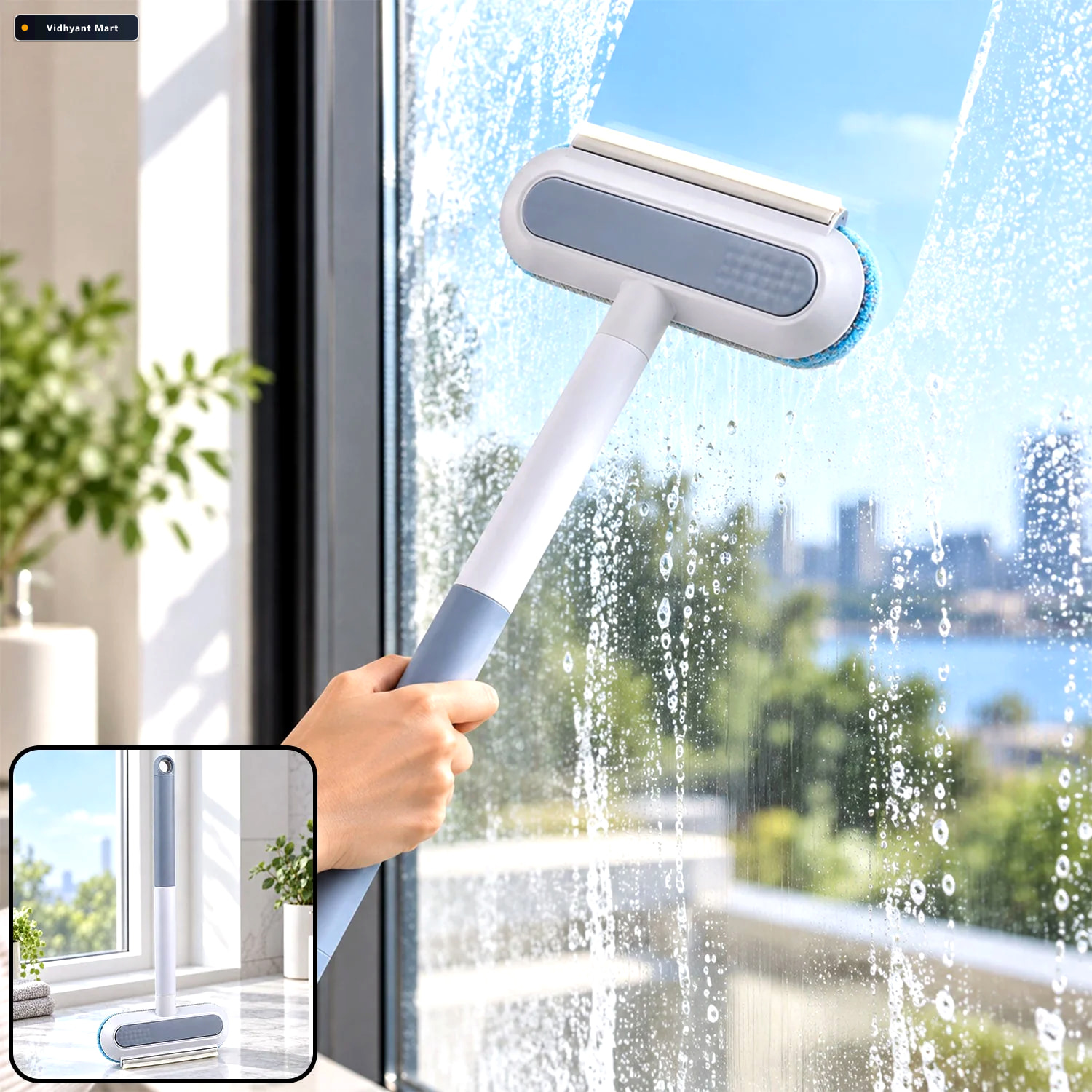 Vidhyant Mart Multifunctional Window Cleaning Brush With Wiper E 2
