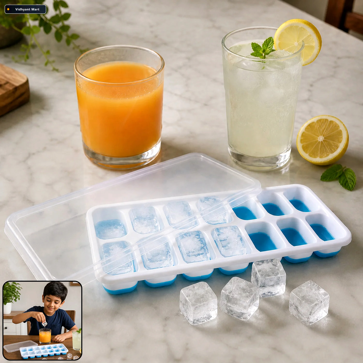 Vidhyant Mart Multipurpose Plastic Ice Cube Tray 14 Grid With Li 1