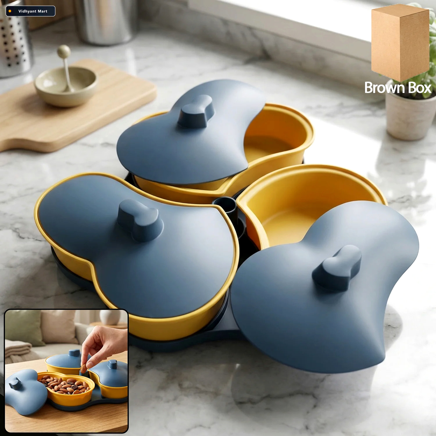 Vidhyant Mart Multipurpose Snack Serving Tray With Lid Elegant C 1