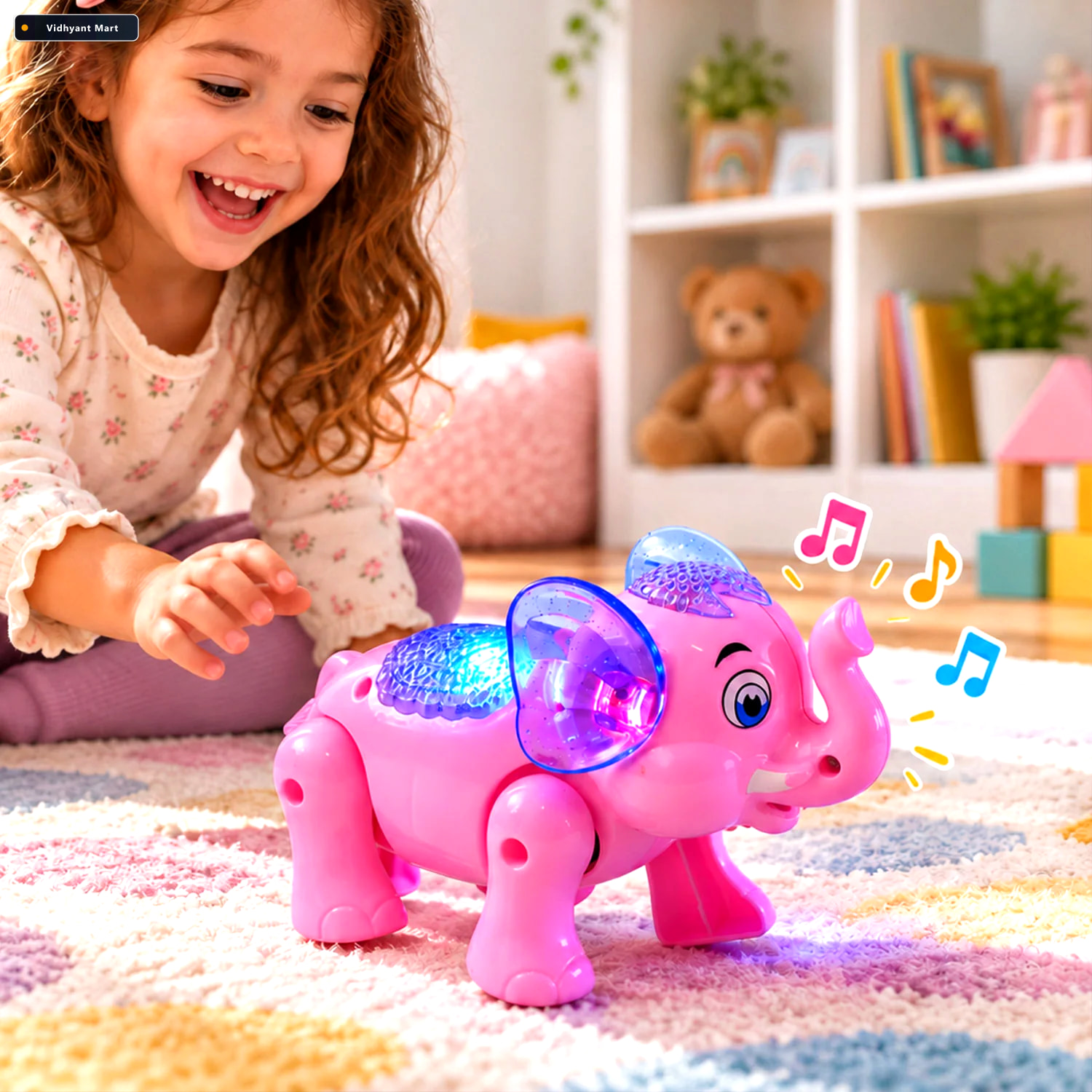 Vidhyant Mart Musical Elephant Toy With Colourful Lights For Fun 2