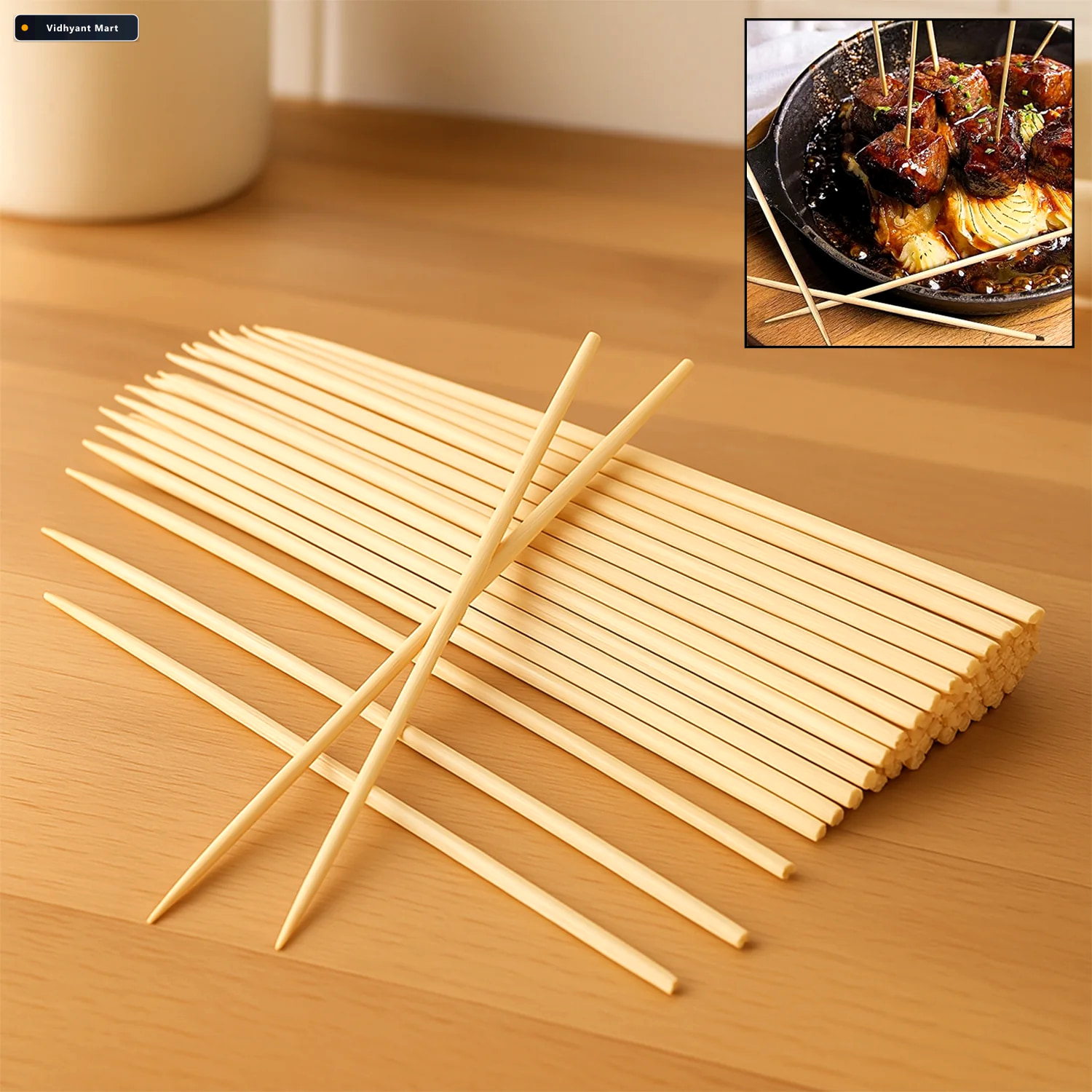 Vidhyant Mart Natural Bamboo Skewers 15cm Eco Friendly Bbq Stick 1