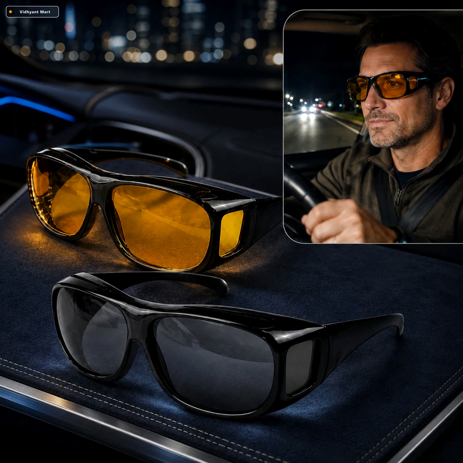 Vidhyant Mart Night Driving Glasses Anti Glare Yellow Lens Hd Vi 1