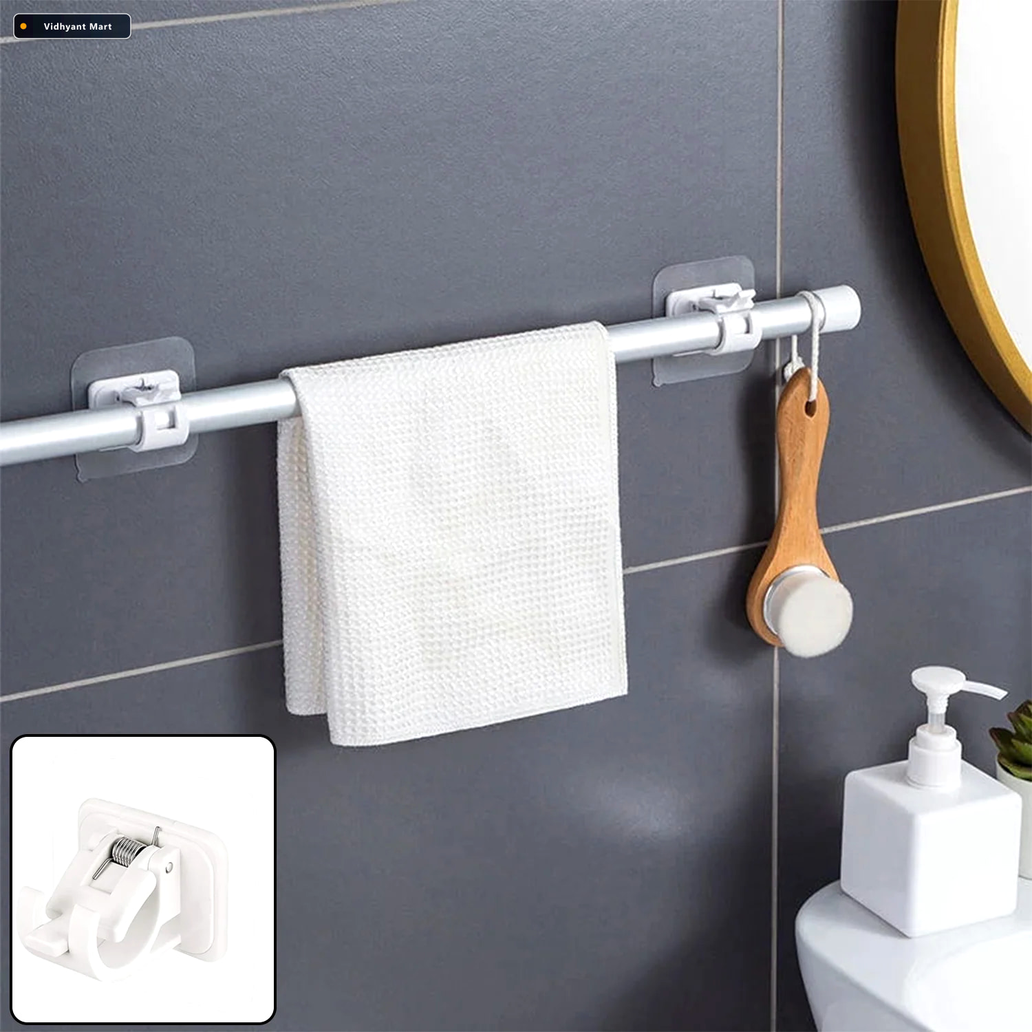 Vidhyant Mart No Drill Adhesive Towel Rod Holder Multipurpose Wa 1