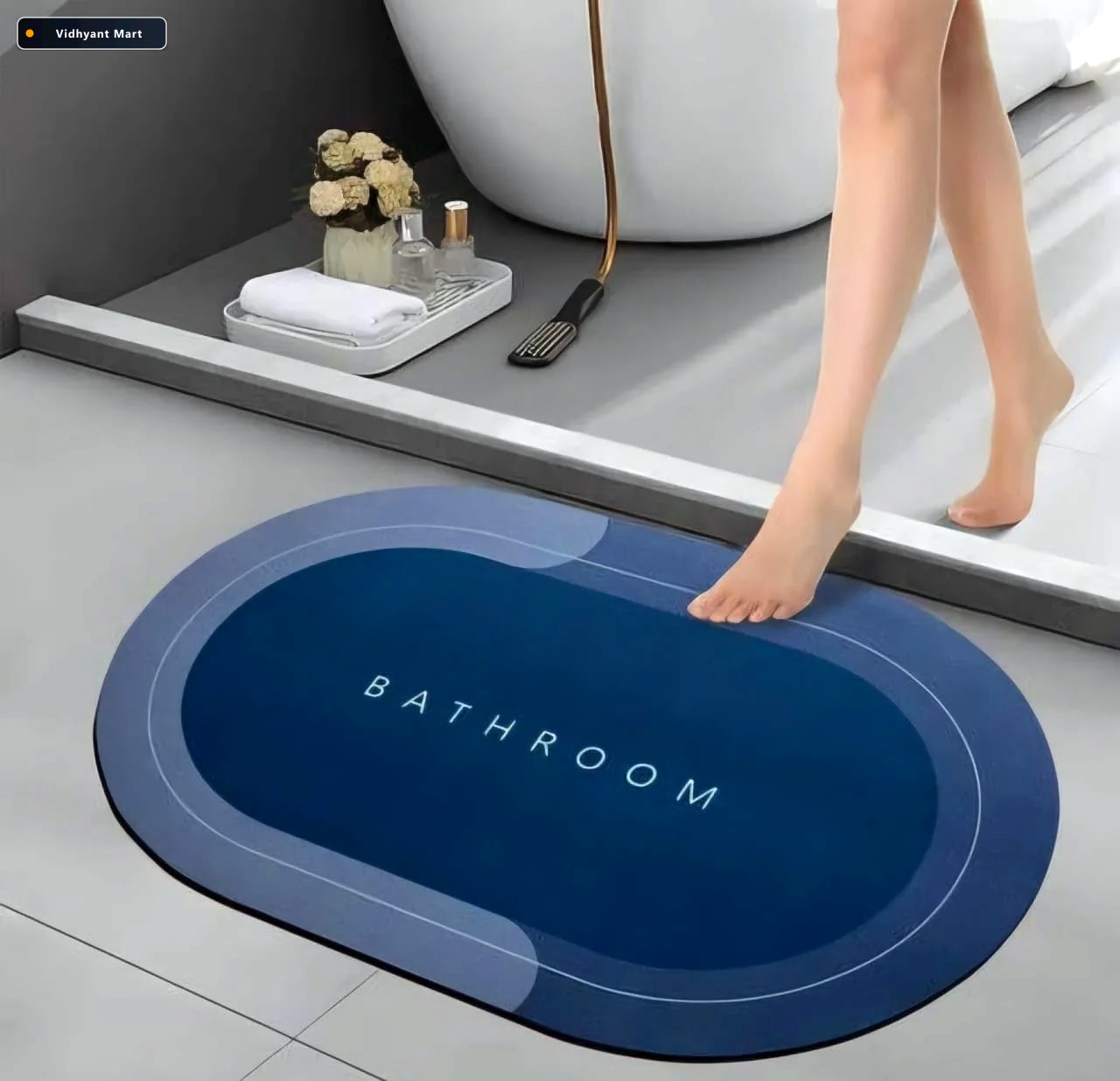 Vidhyant Mart Non Slip Oval Bath Mat Super Absorbent Soft Velvet 2