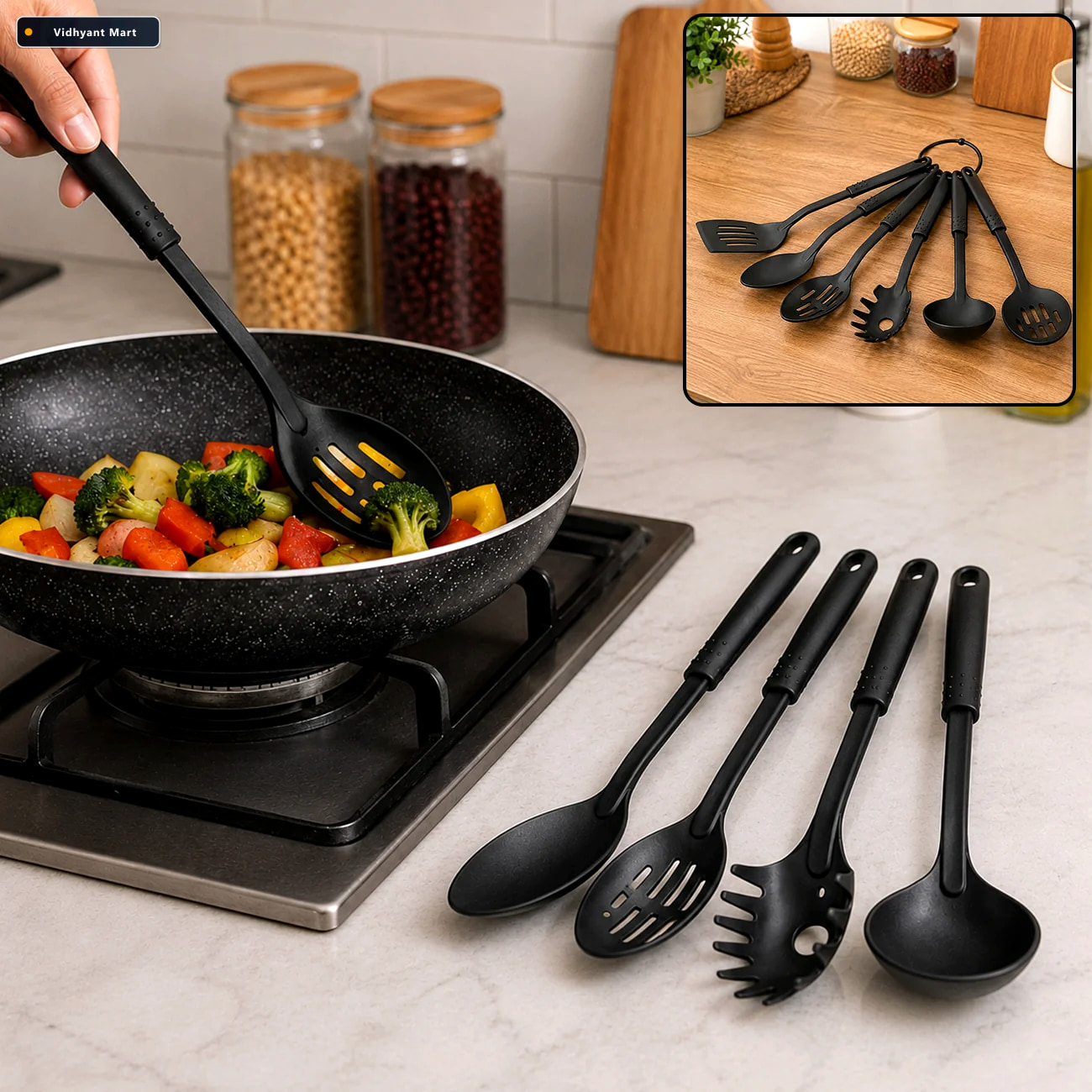 Vidhyant Mart Non Stick Spoon Set Heat Resistant Utensils 6 Pc V 1