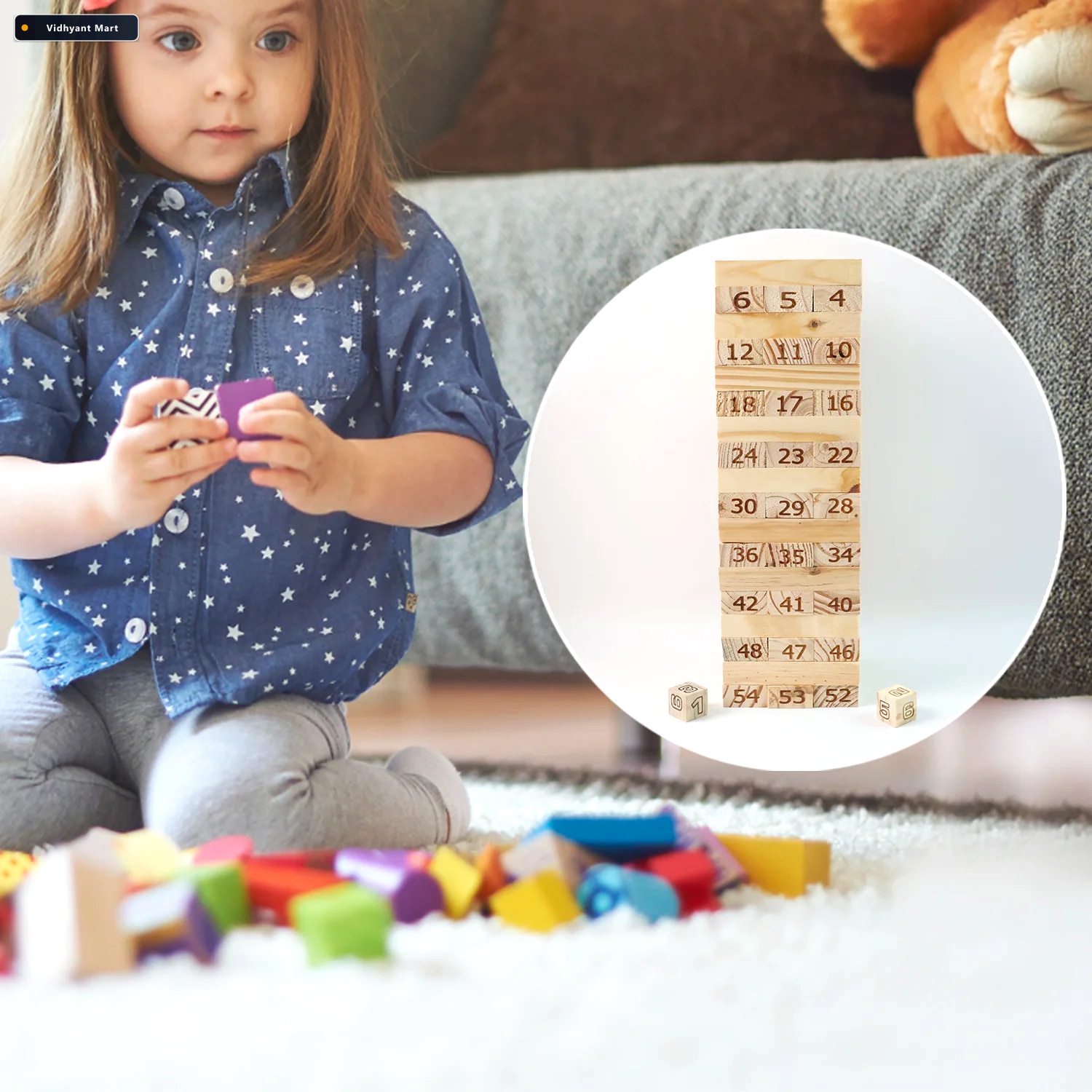 Vidhyant Mart Numbered Wooden Tumbling Tower Classic Stacking Ga 4