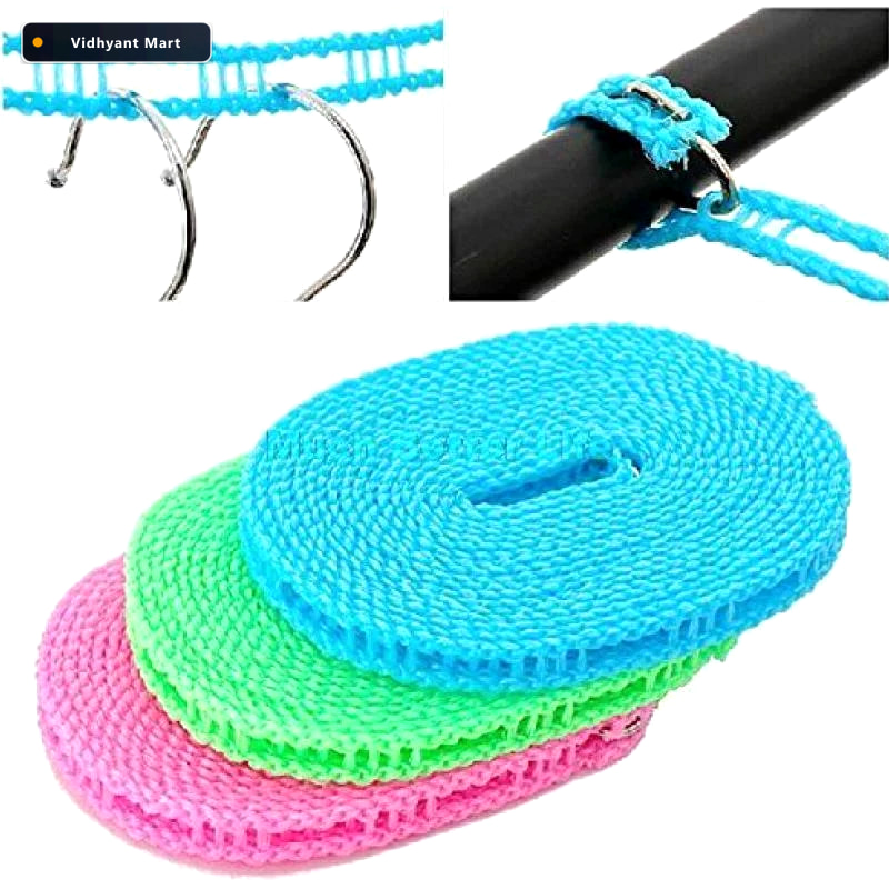 Vidhyant Mart Nylon Clothesline 5m Windproof Rope With Hooks Bat 2