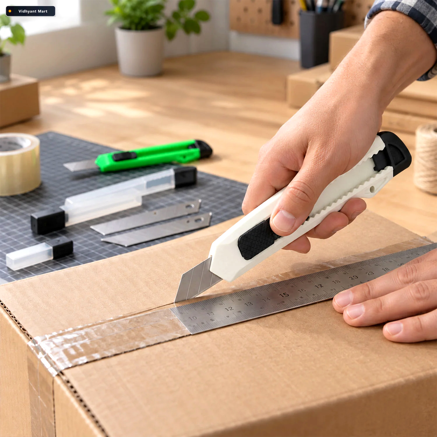 Vidhyant Mart Office Paper Cutter Knife Set With Extra Blades Fo 2