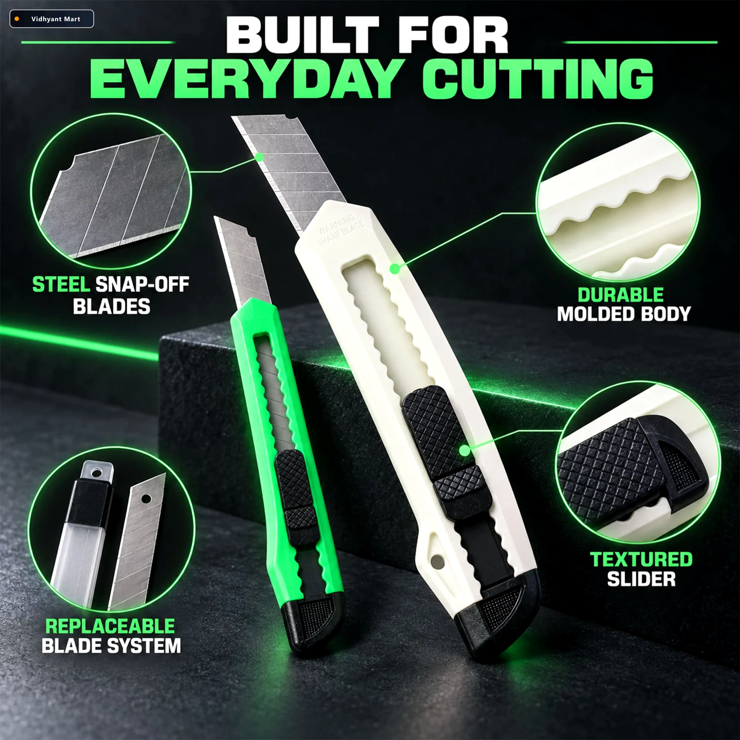 Vidhyant Mart Office Paper Cutter Knife Set With Extra Blades Fo 4