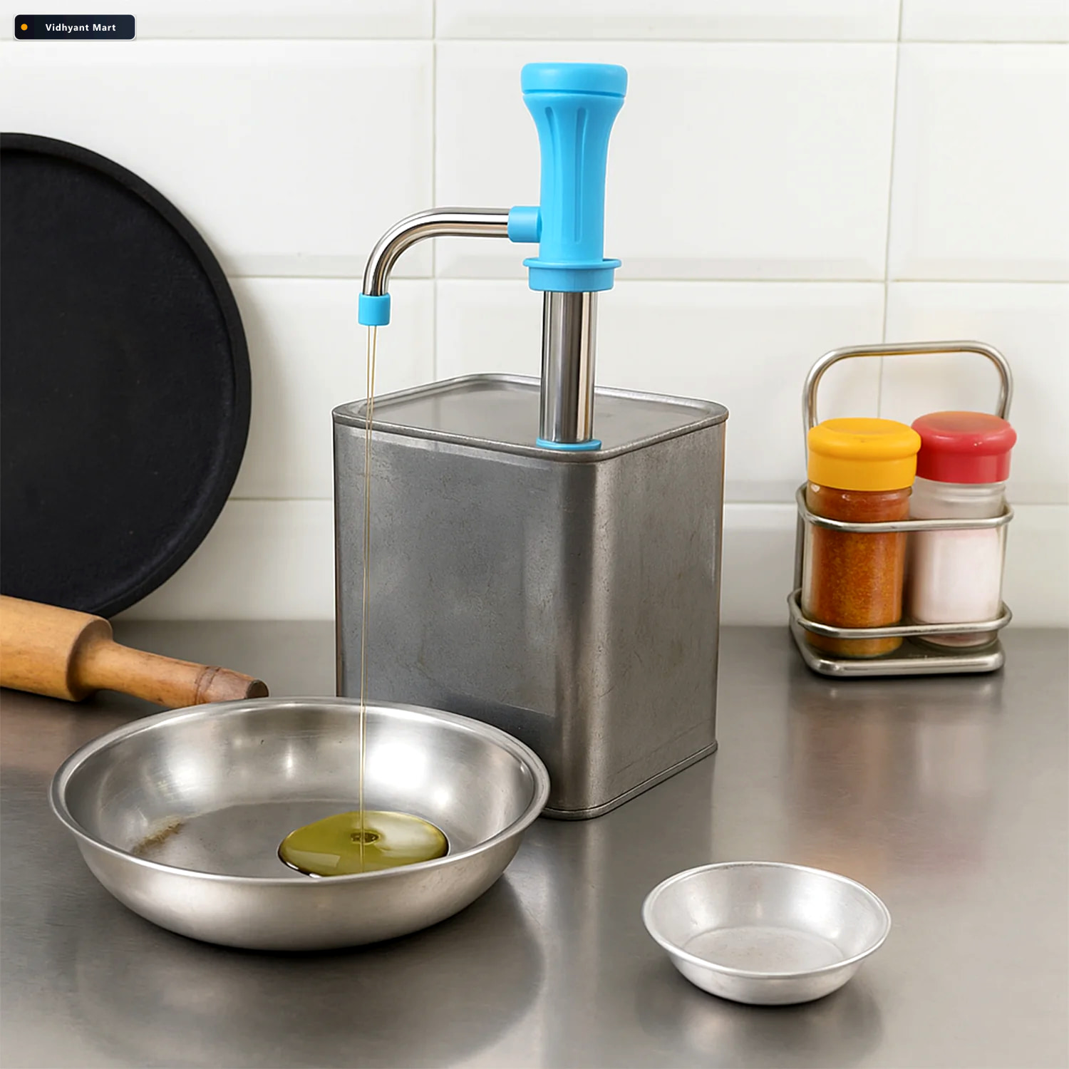 Vidhyant Mart Oil Pump Dispenser Manual Stainless Steel Kitchen 2