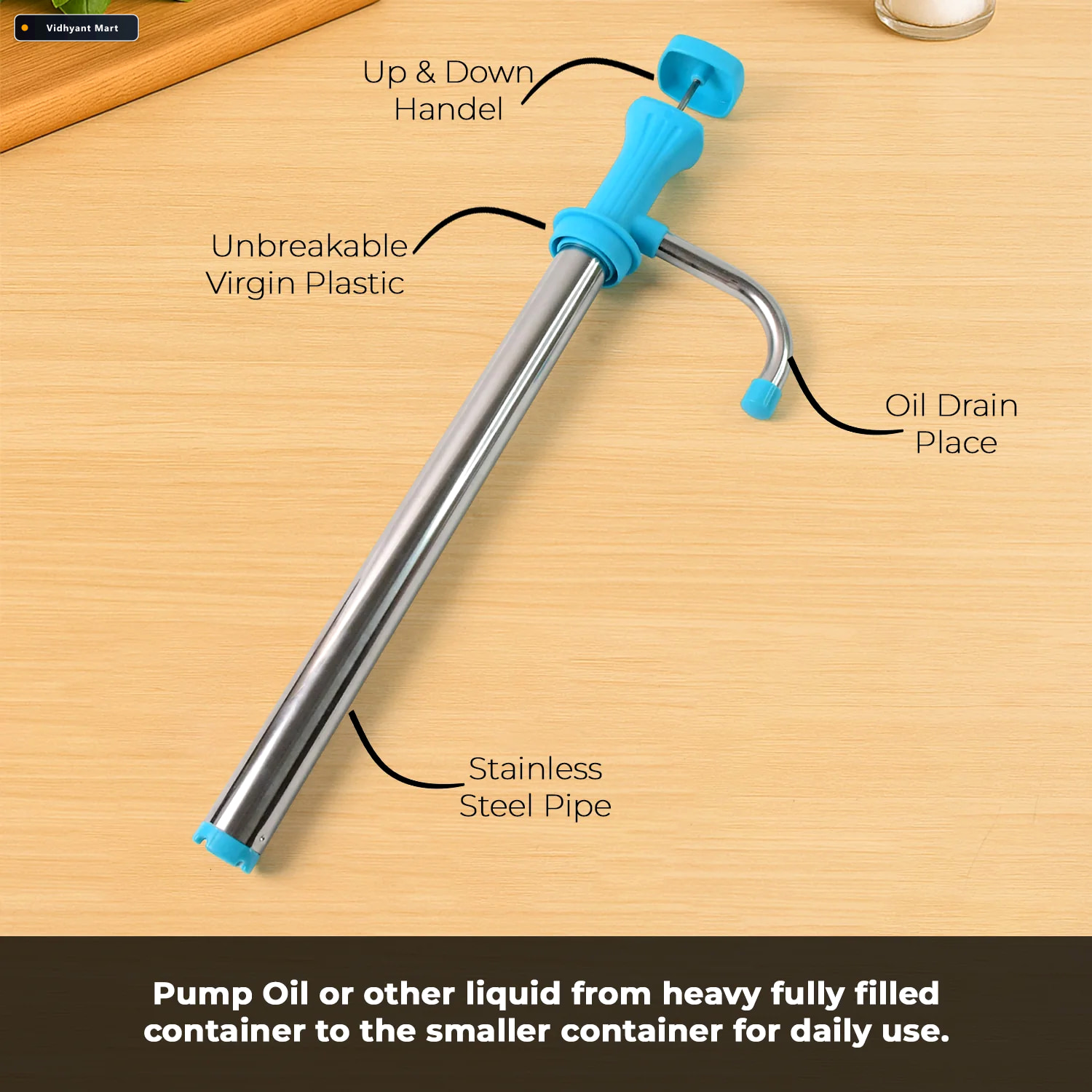 Vidhyant Mart Oil Pump Dispenser Manual Stainless Steel Kitchen 3