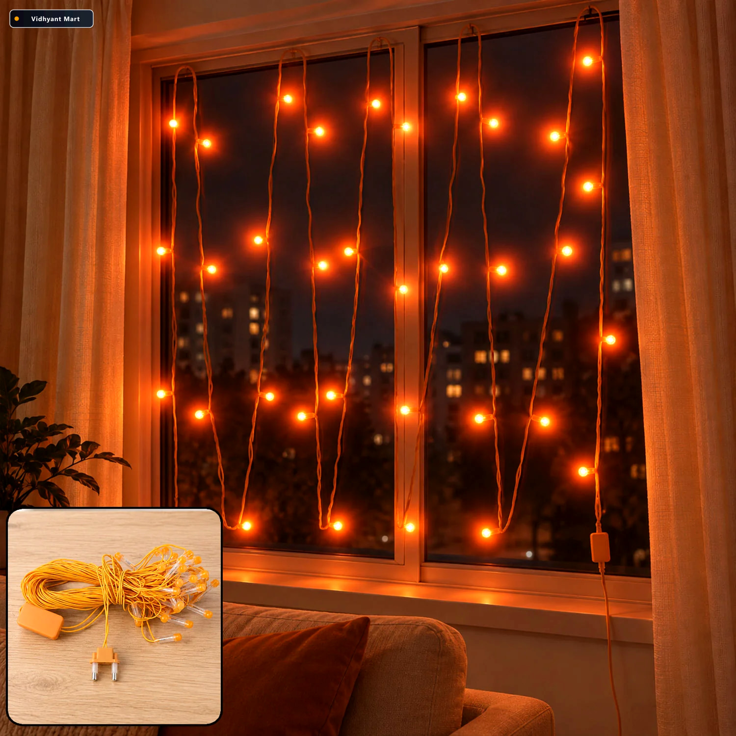Vidhyant Mart Orange Led Curtain String Light Series For Festiva 1