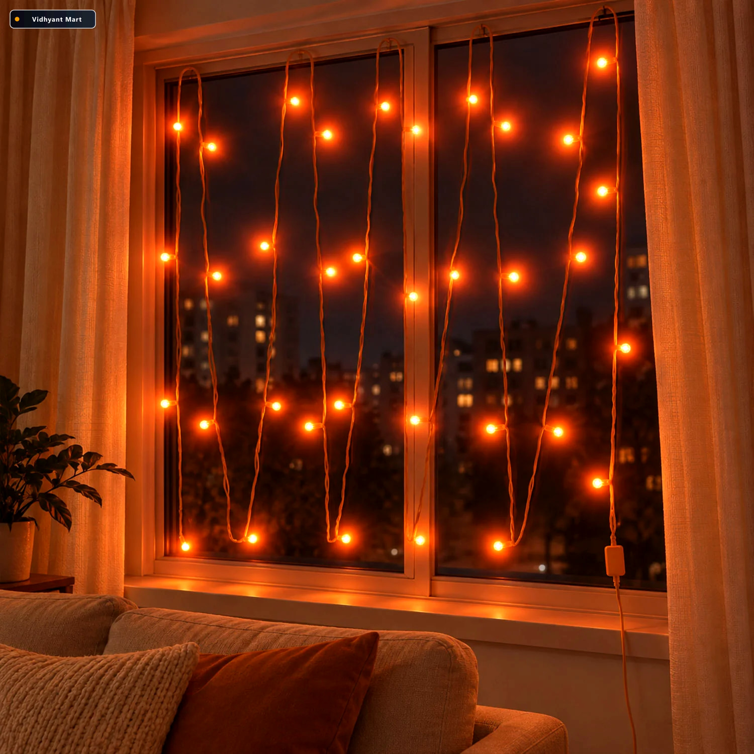 Vidhyant Mart Orange Led Curtain String Light Series For Festiva 2